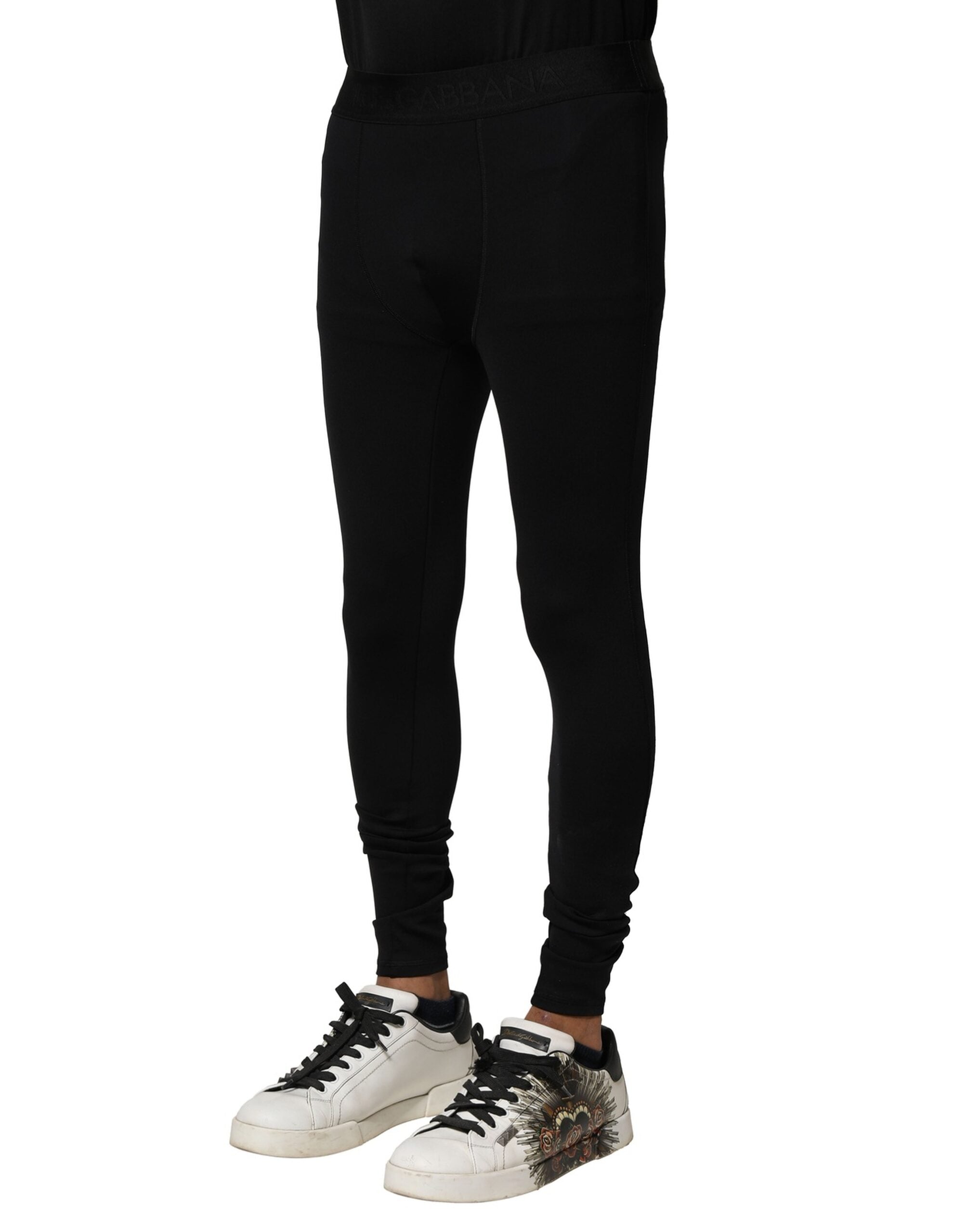 Dolce & Gabbana Black Nylon Elastic Logo Men Leggings