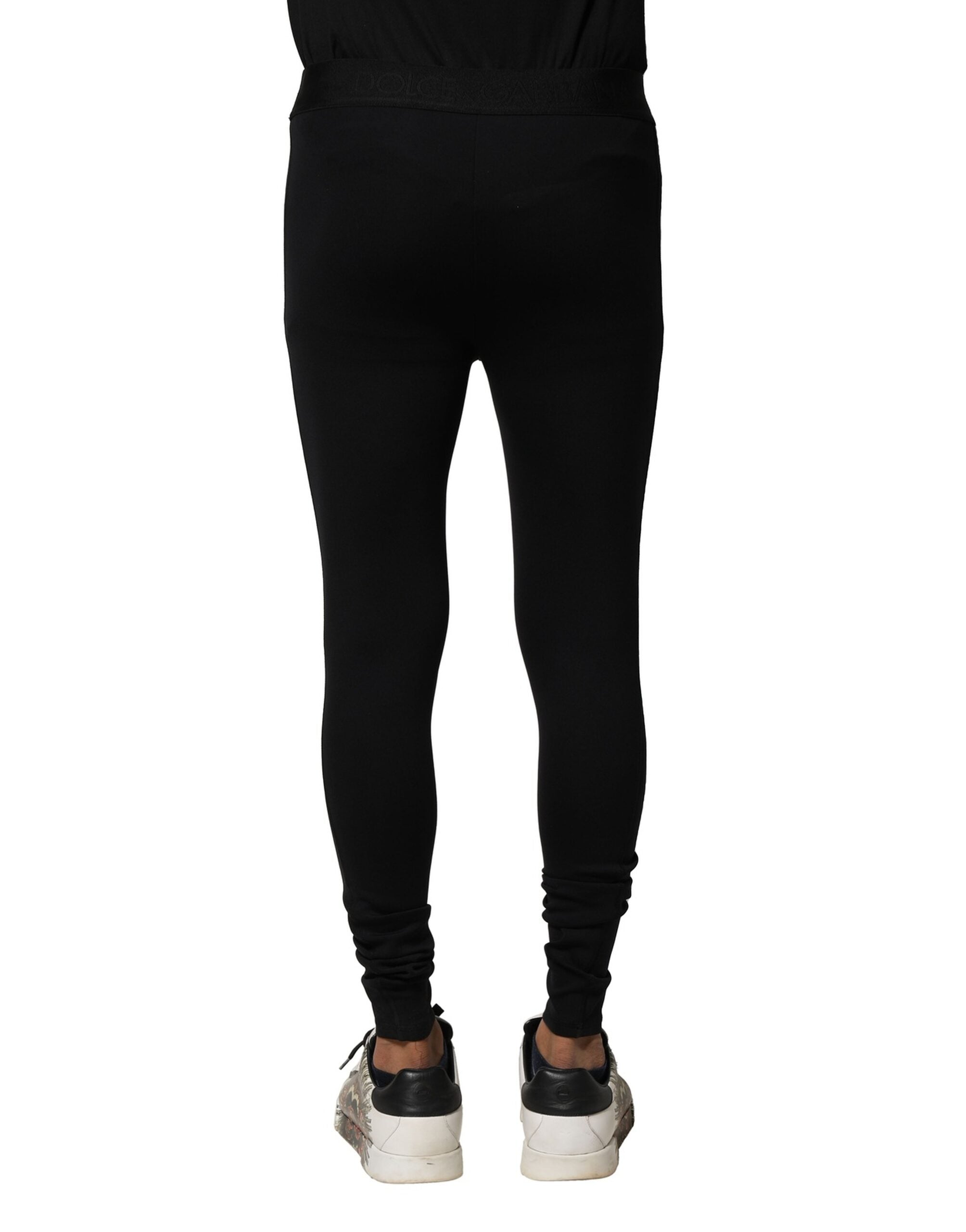Dolce & Gabbana Black Nylon Elastic Logo Men Leggings