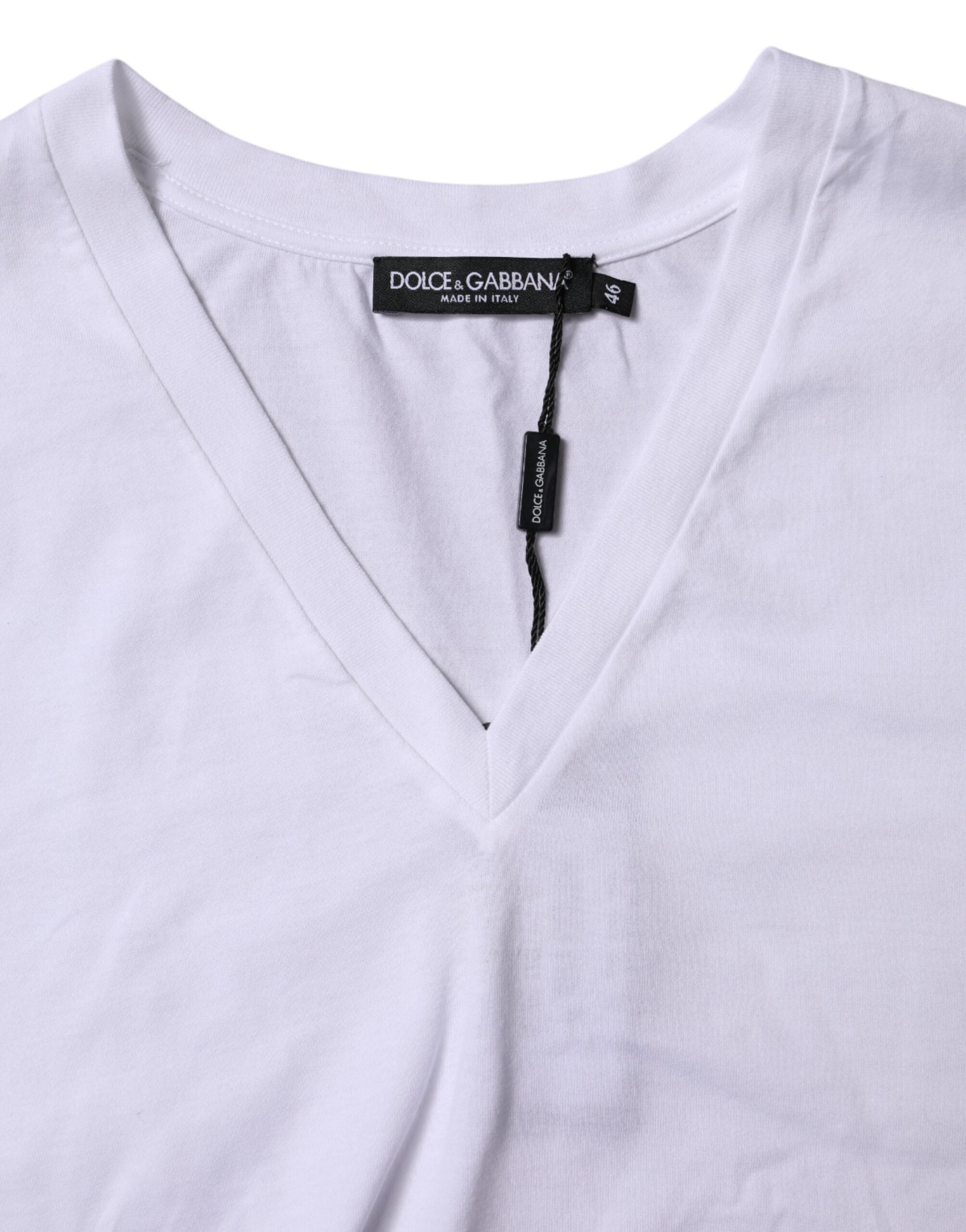 Dolce & Gabbana White Cotton Short Sleeves V-neck T-shirt