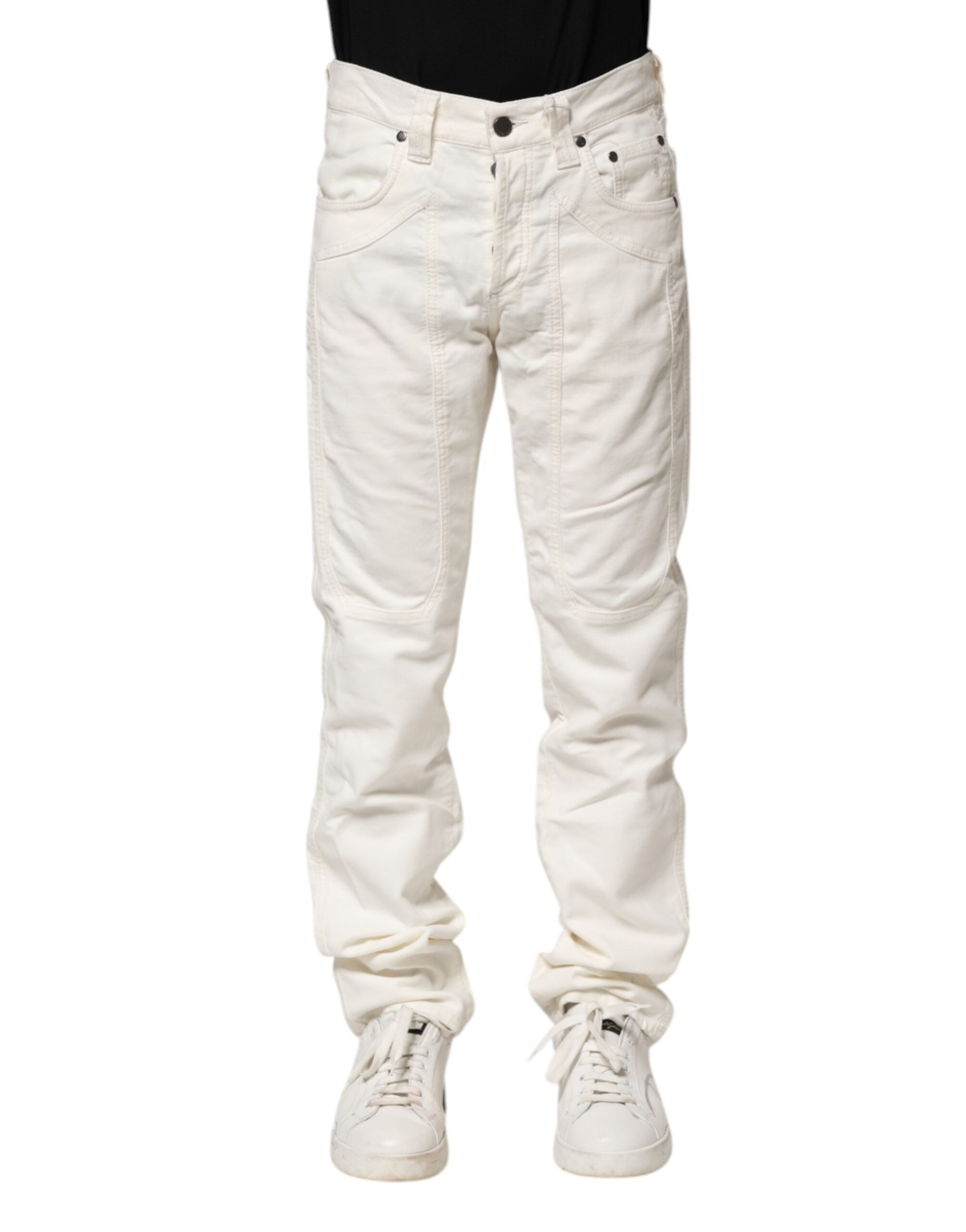 Jeckerson White Cotton Stretch Straight Fit Men Denim Jeans LUNESCAPE