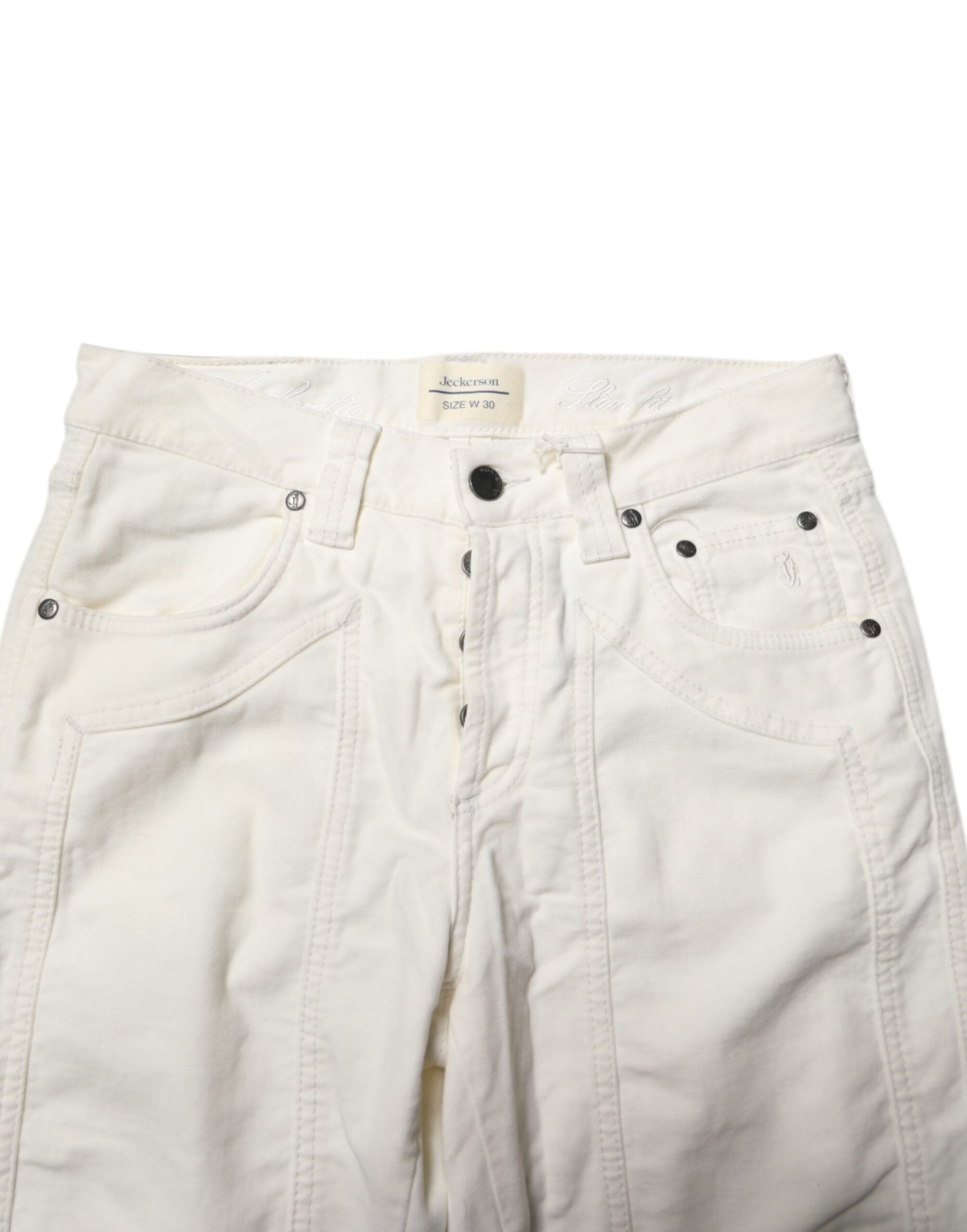 Jeckerson White Cotton Stretch Straight Fit Men Denim Jeans