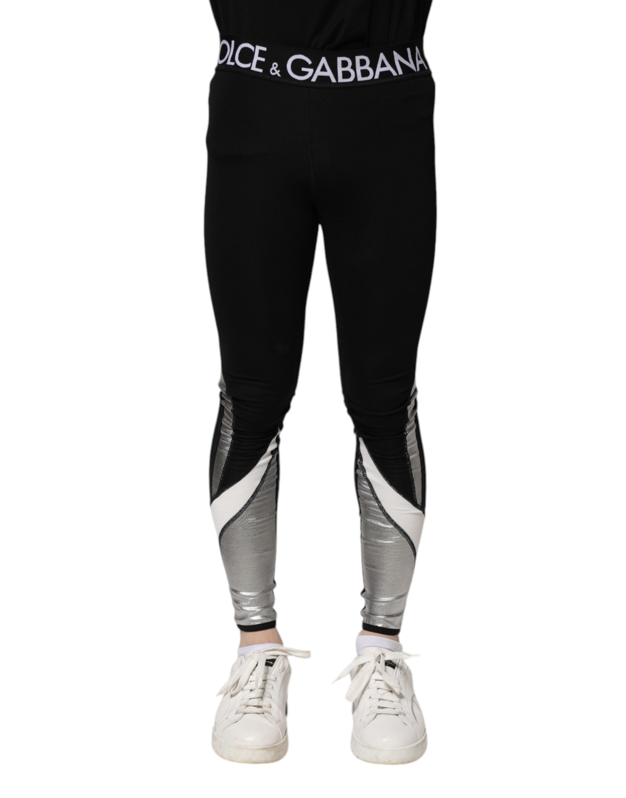 Dolce & Gabbana Black Silver Nylon Skinny Men Leggings