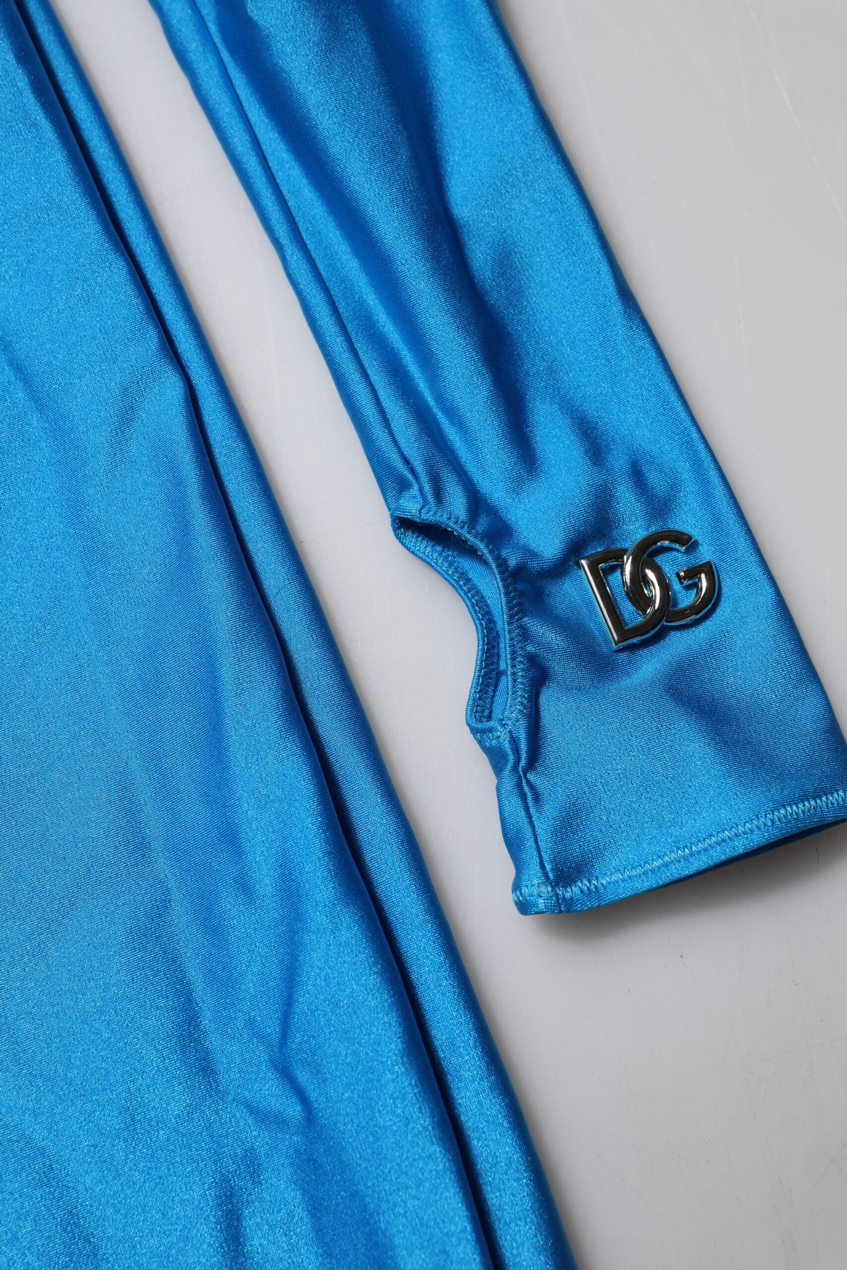 Dolce & Gabbana Blue Nylon Turtleneck Bodycon Jumpsuit