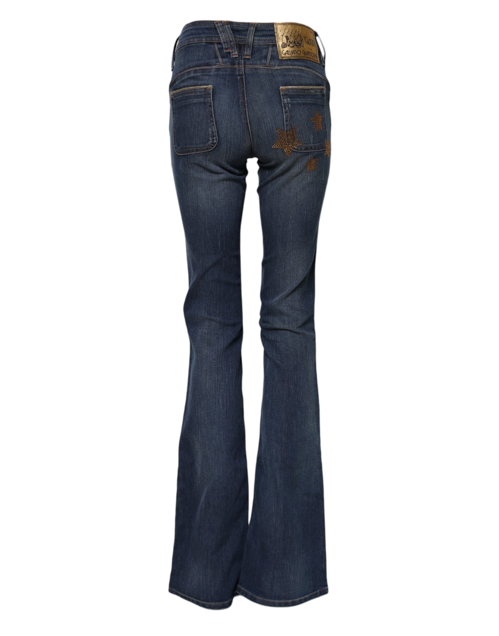John Galliano Blue Cotton Mid Waist Flared Jeans