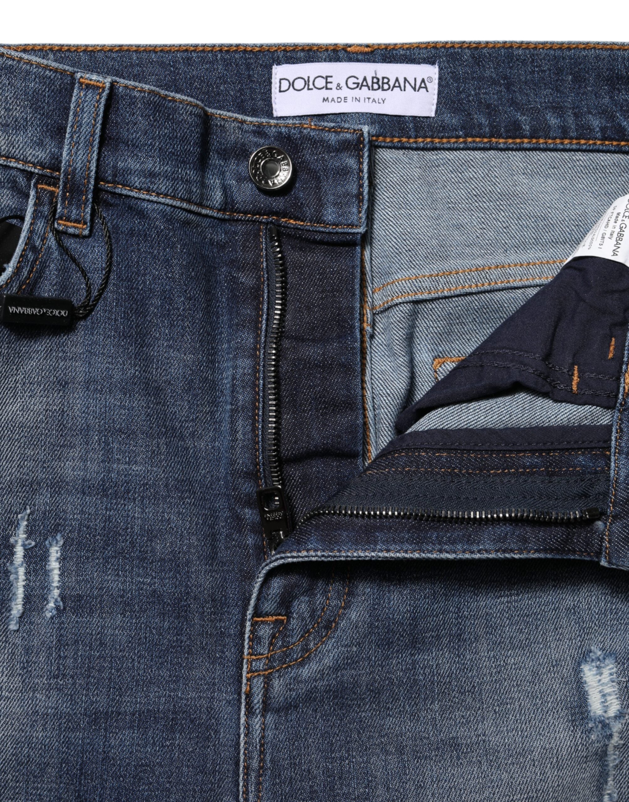 Dolce & Gabbana Blue Washed Cotton High Waisted Denim Jeans