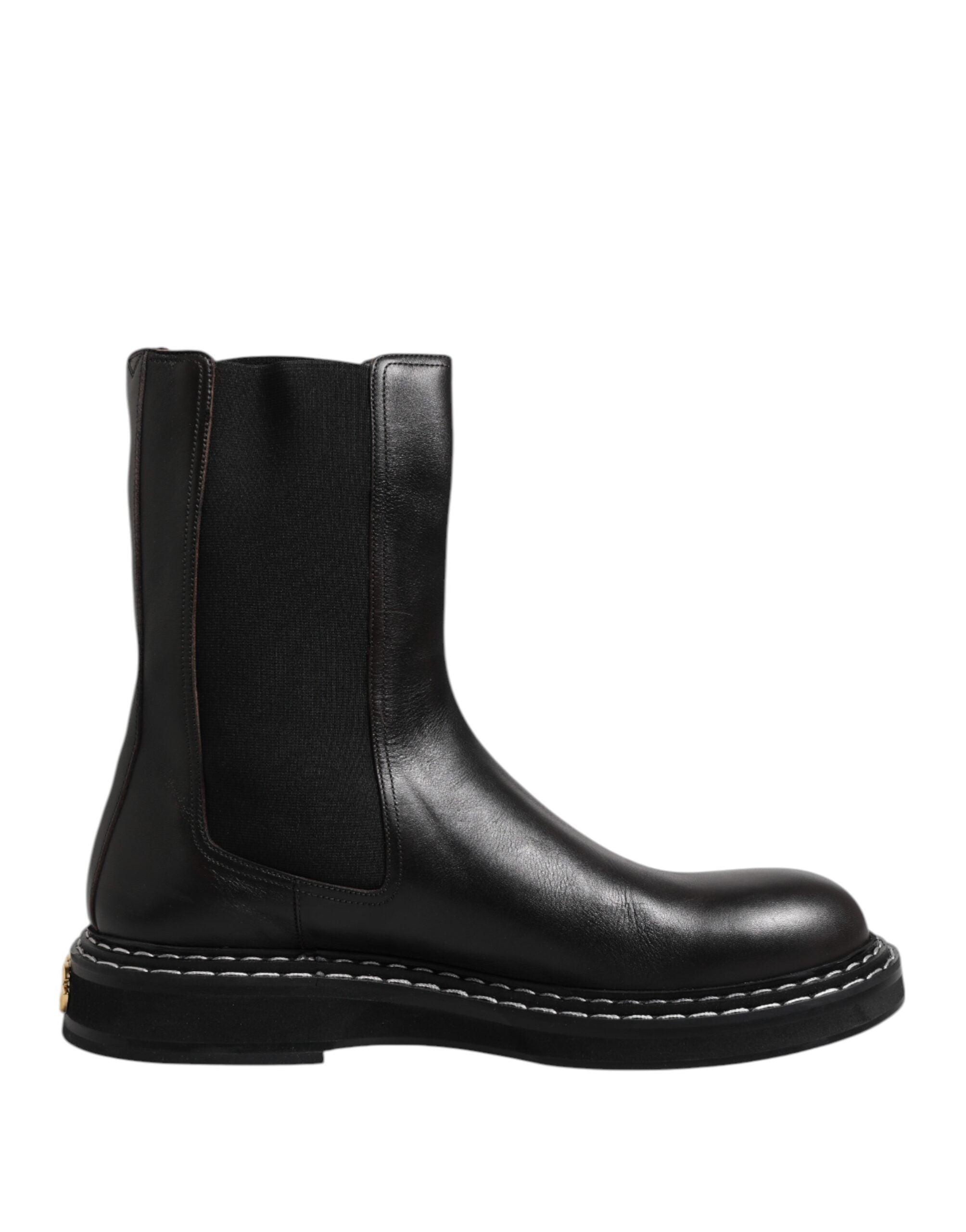 Dolce & Gabbana Black Leather Mid Calf Chelsea Boot