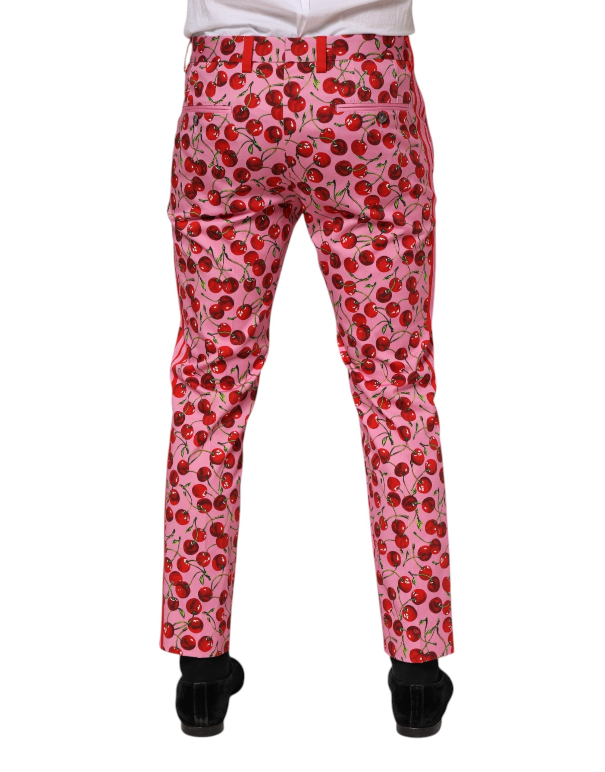 Dolce & Gabbana Pink Cherry Print Cotton Dress Pants