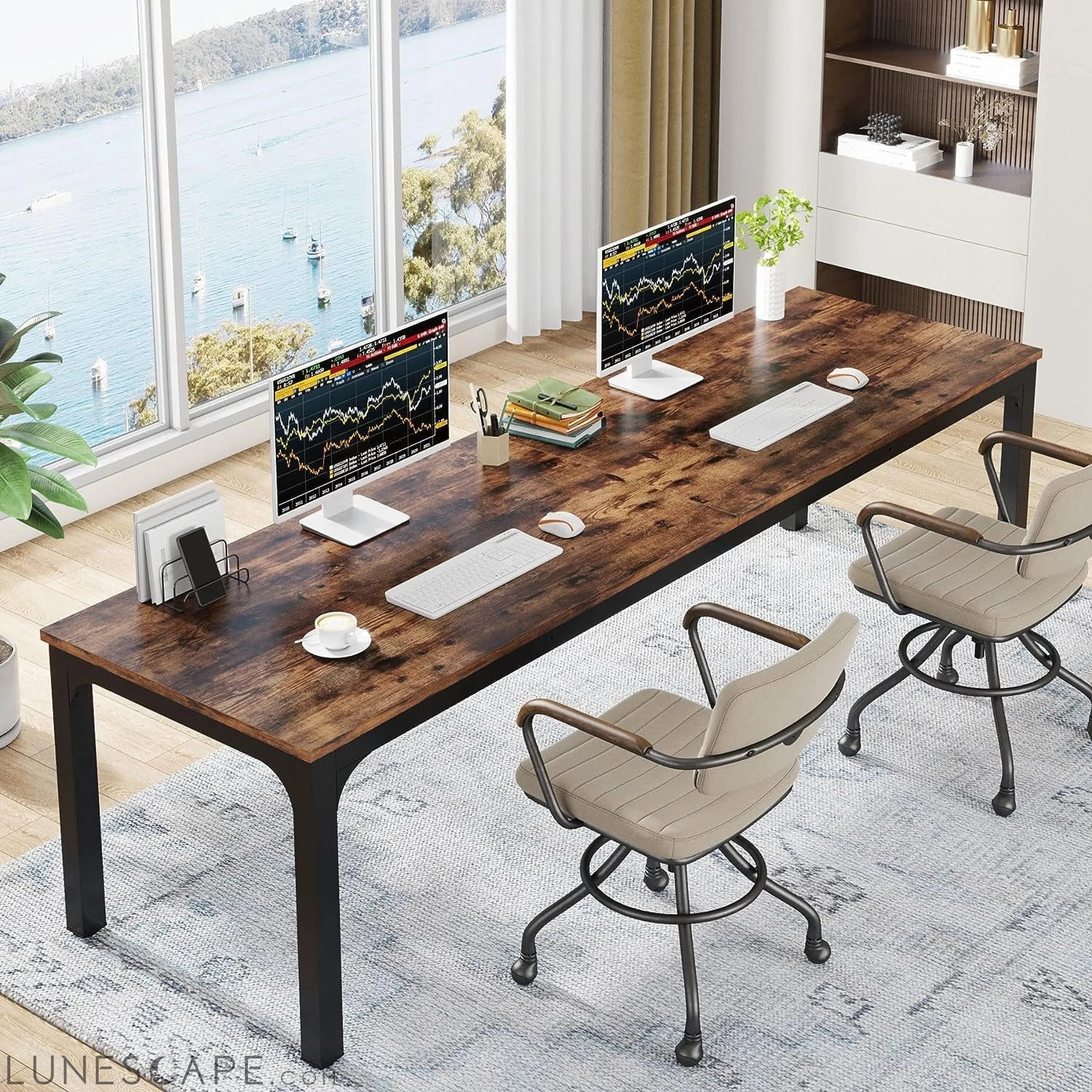 78.7 Inches Extra Long Computer Desk 2 Person Desk, Double Long Desk, LUNESCAPE