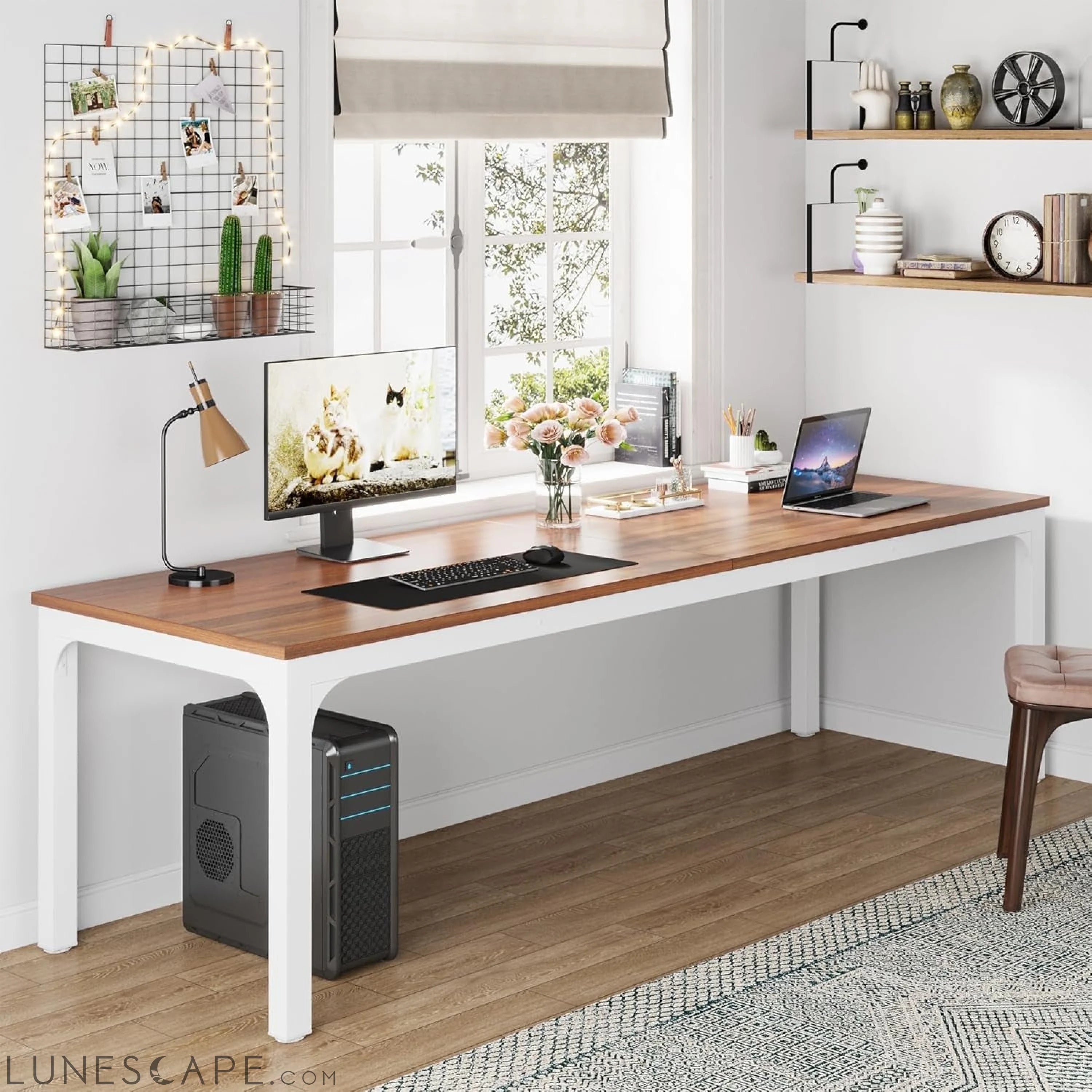 78.7 Inches Extra Long Computer Desk 2 Person Desk, Double Long Desk, LUNESCAPE