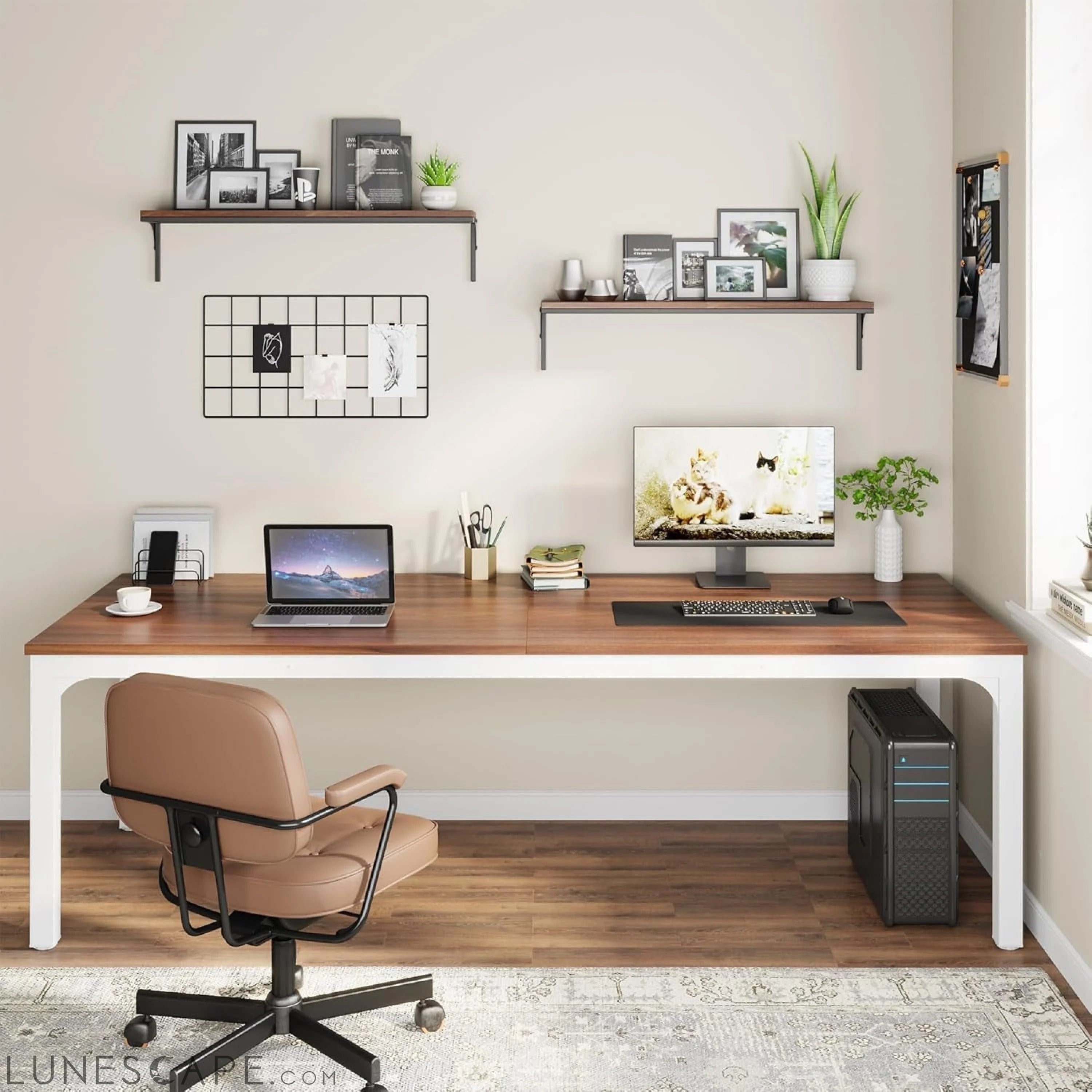 78.7 Inches Extra Long Computer Desk 2 Person Desk, Double Long Desk, LUNESCAPE