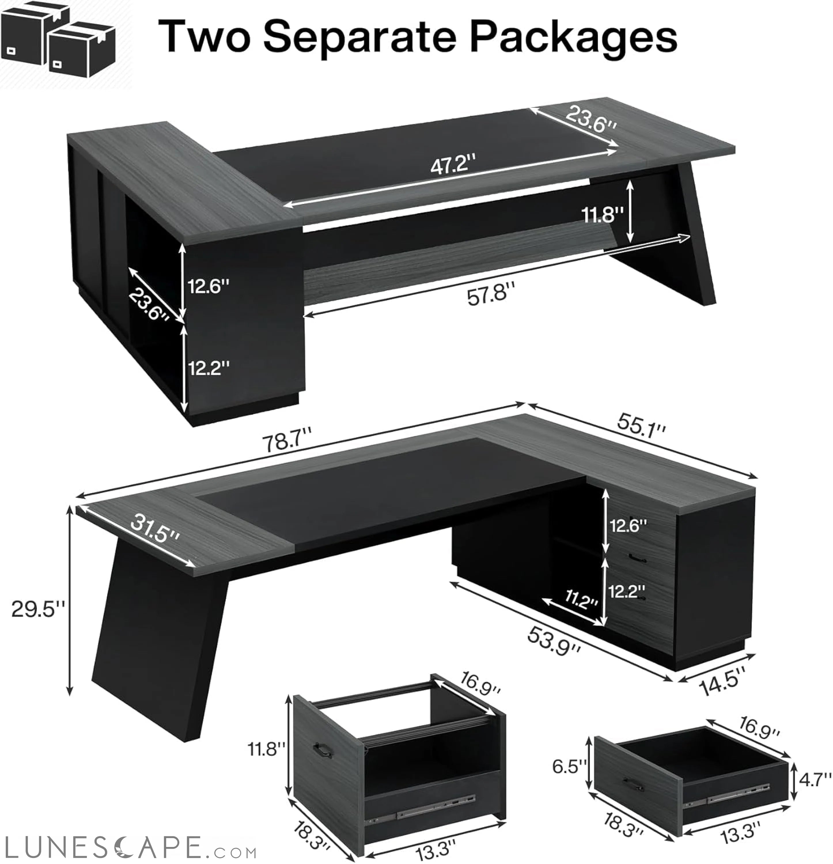 78" L-Shaped Executive Desk, Large Modern Office Desk with Drawers and LUNESCAPE