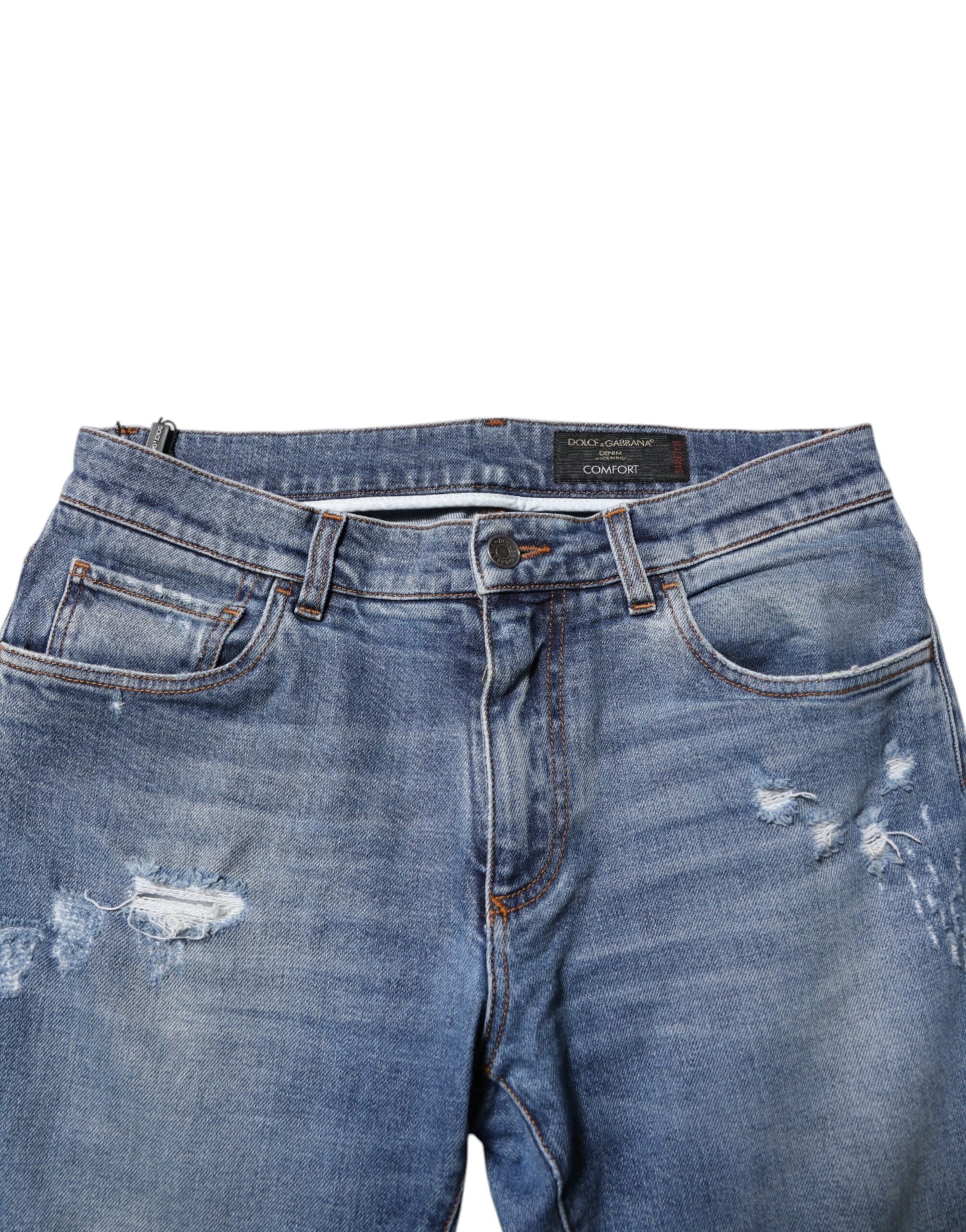 Dolce & Gabbana Blue Cotton Logo Plaque COMFORT Denim Jeans
