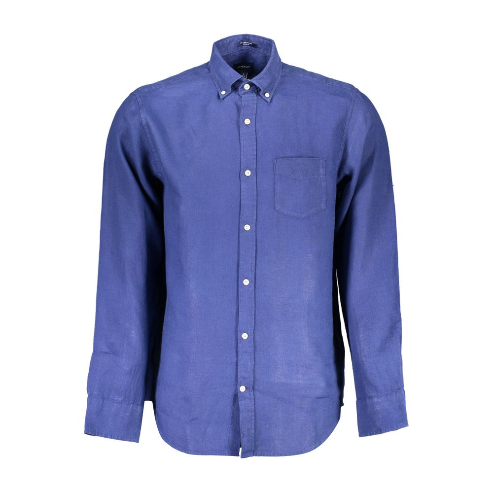 Gant Blue Linen Men's Button Up  Long Sleeved Shirt