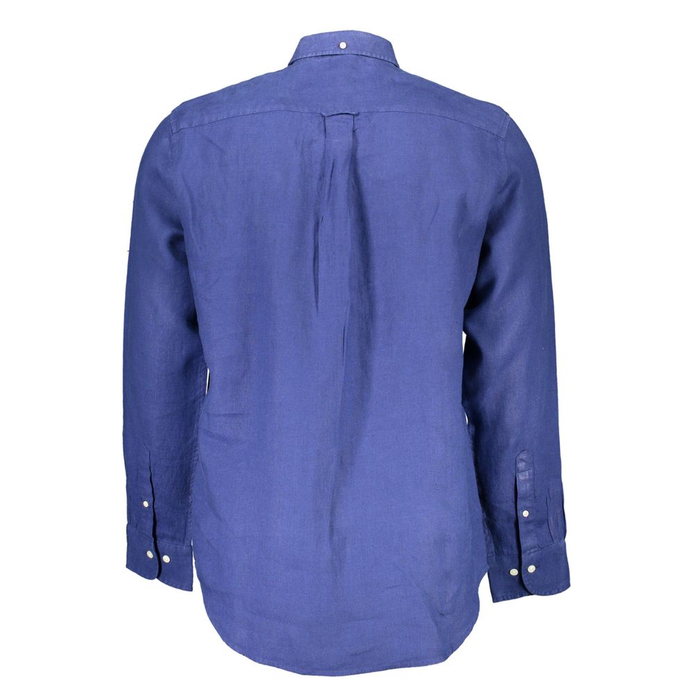 Gant Blue Linen Men's Button Up  Long Sleeved Shirt