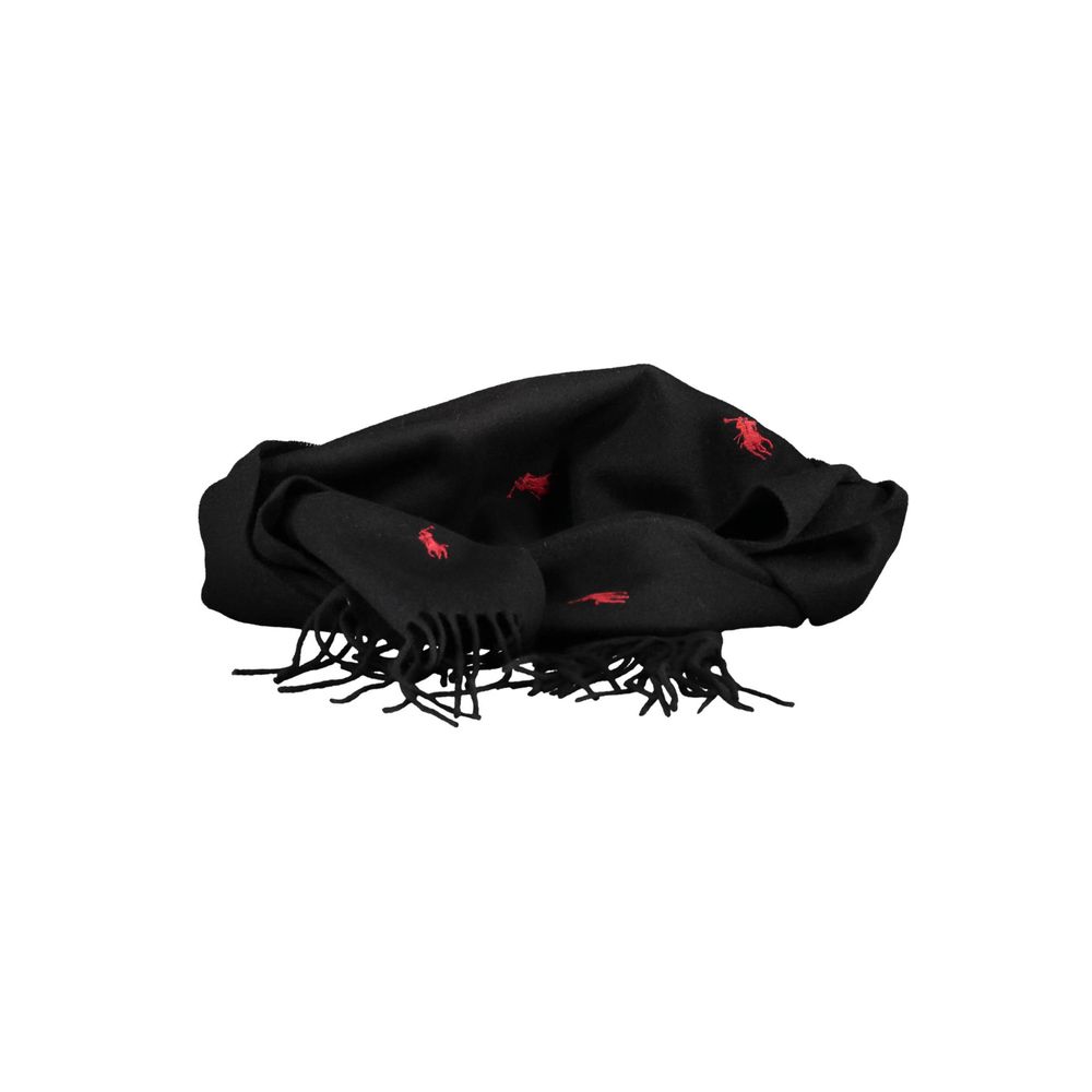 Ralph Lauren Black Wool  Fringed Scarf