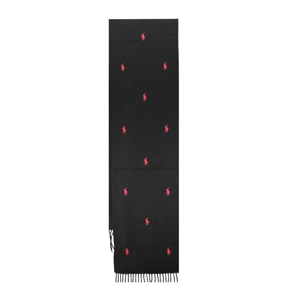 Ralph Lauren Black Wool  Fringed Scarf