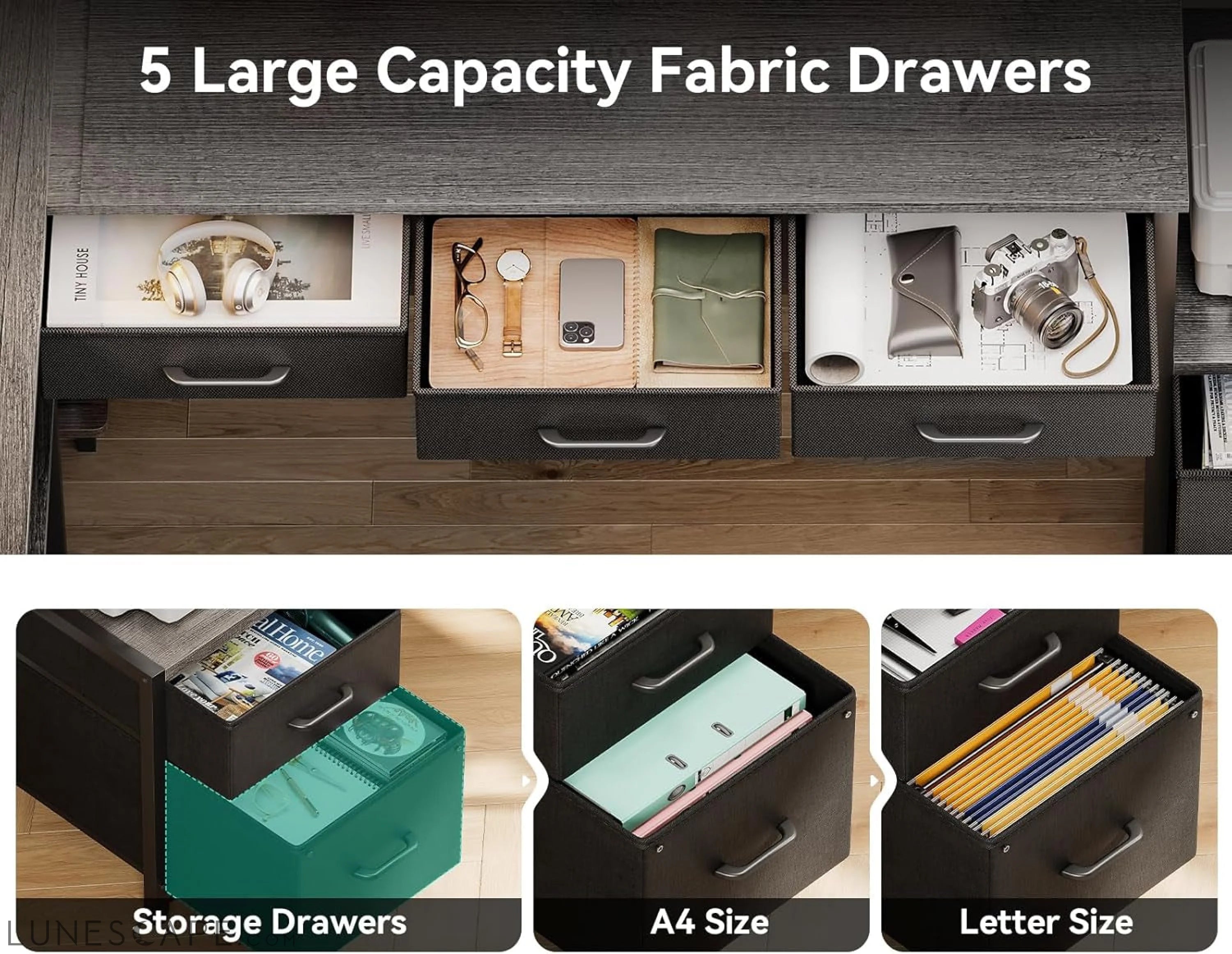 79 Inch L Shaped Desk with File Drawers, Reversible L Shaped Gaming LUNESCAPE