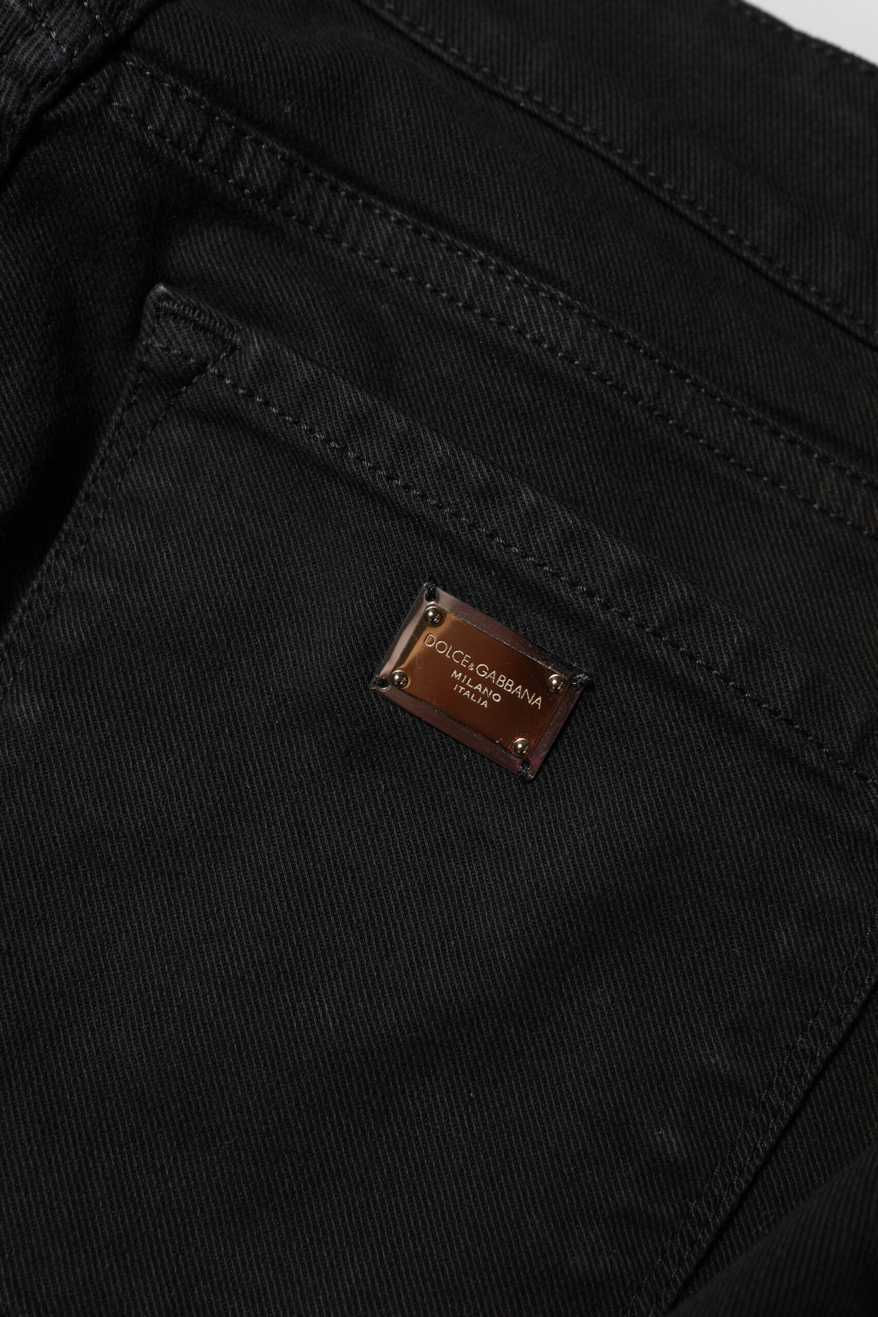 Dolce & Gabbana Black Cotton Logo Skinny Mid Waist Denim Jeans