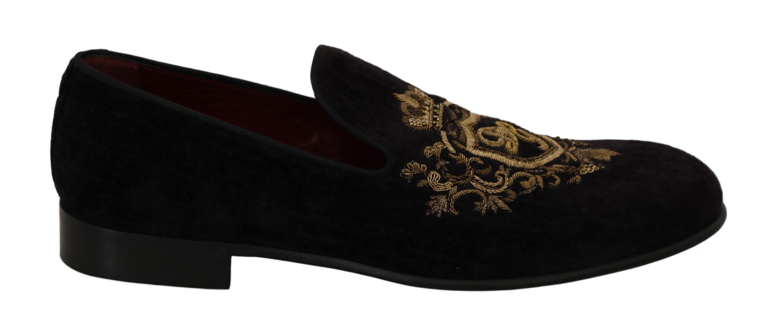 Dolce & Gabbana Loafers Black Velvet Gold Crown LUNESCAPE