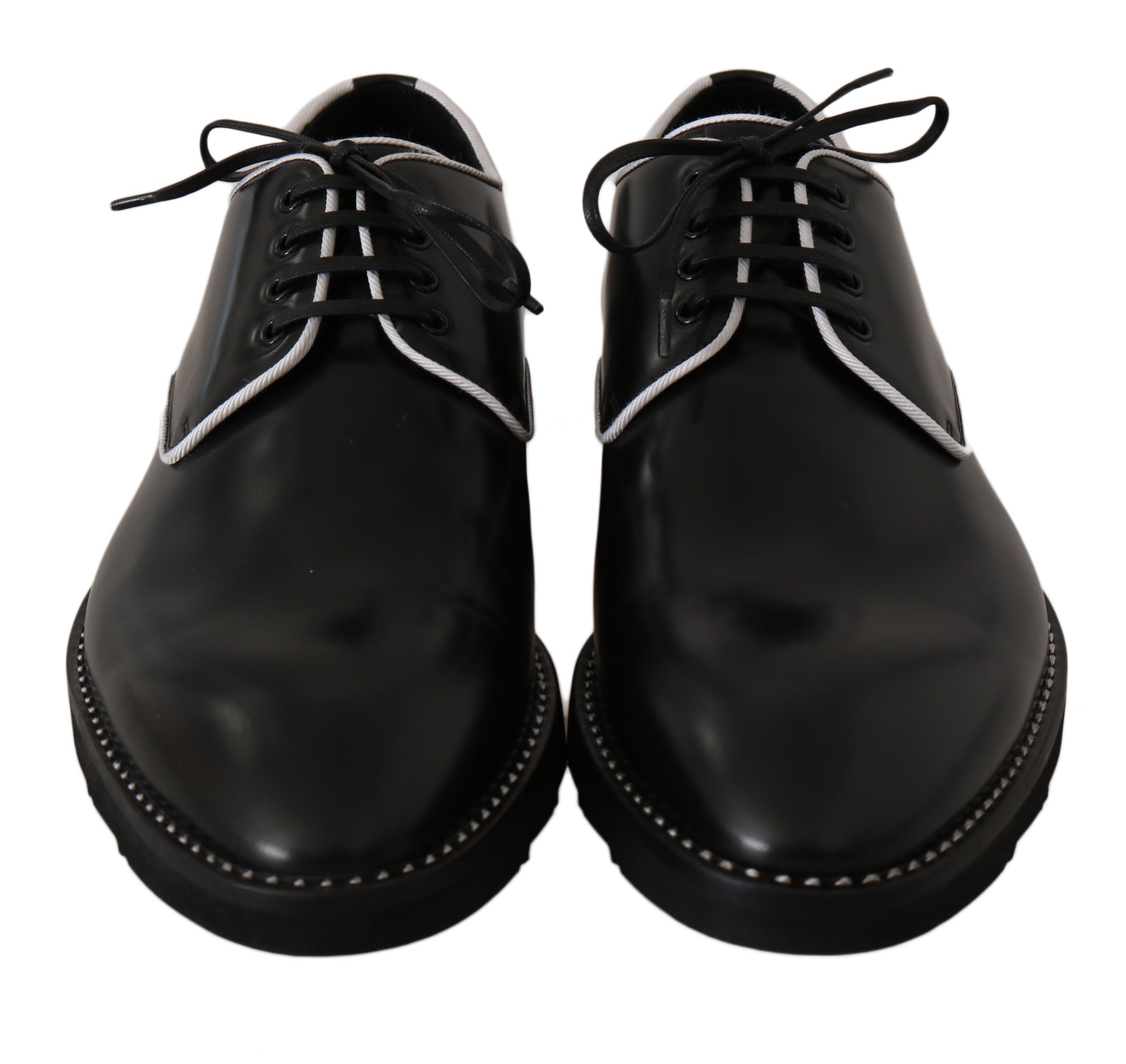 Dolce & Gabbana Black Leather White Line Dress Derby Shoes LUNESCAPE