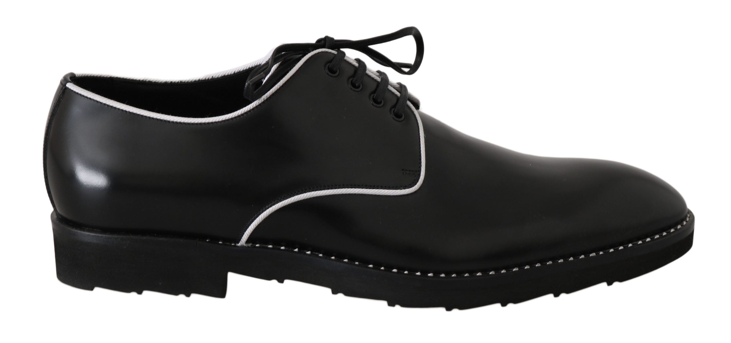 Dolce & Gabbana Black Leather White Line Dress Derby Shoes LUNESCAPE