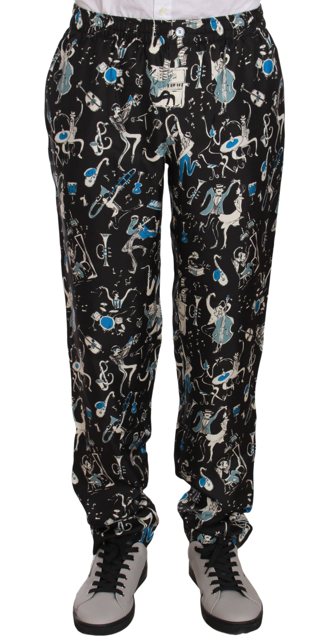 Dolce & Gabbana Black Musical Instrument Sleepwear Pants LUNESCAPE