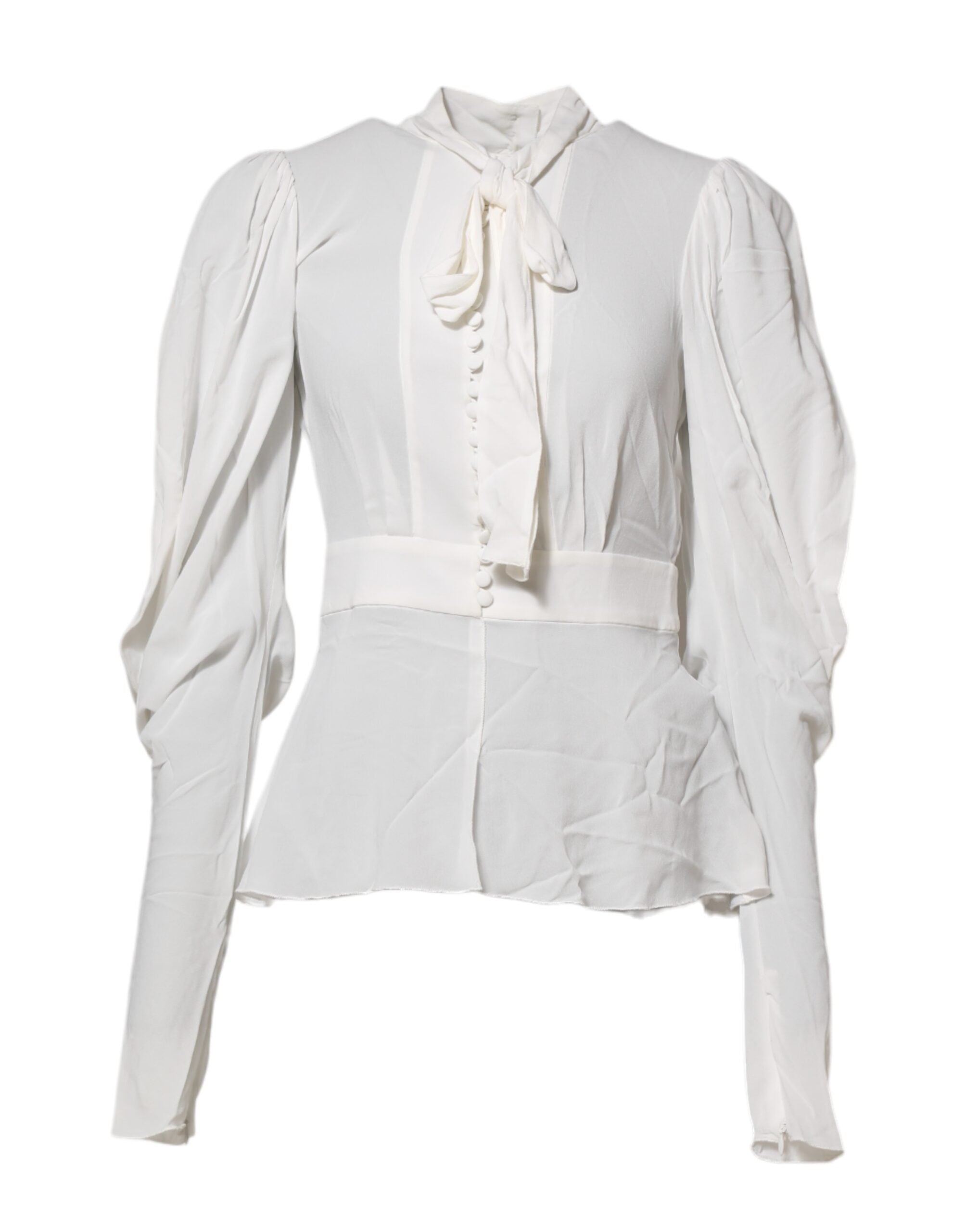Dolce & Gabbana White Viscose Ascot Collar Long Sleeves Top LUNESCAPE