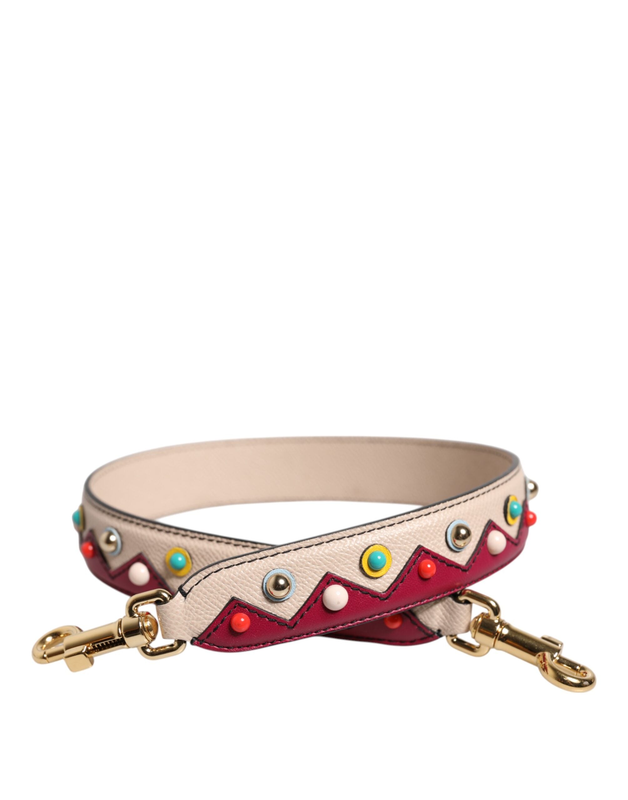 Dolce & Gabbana Beige Red Leather Handbag Accessory Shoulder Strap