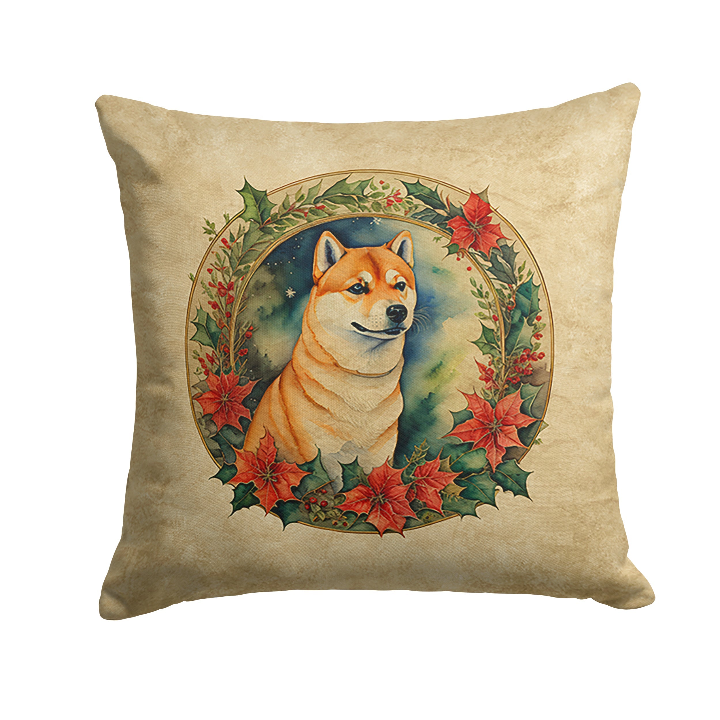 Shiba Inu Christmas Flowers Throw Pillow LUNESCAPE