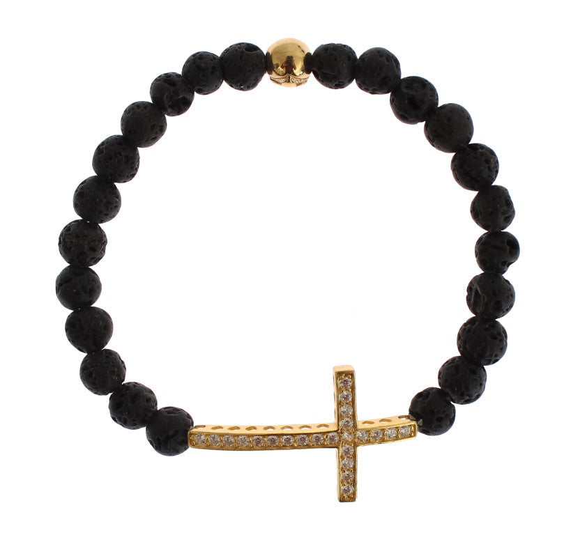 Nialaya Elegant Gold & Black Lava Stone Bracelet LUNESCAPE