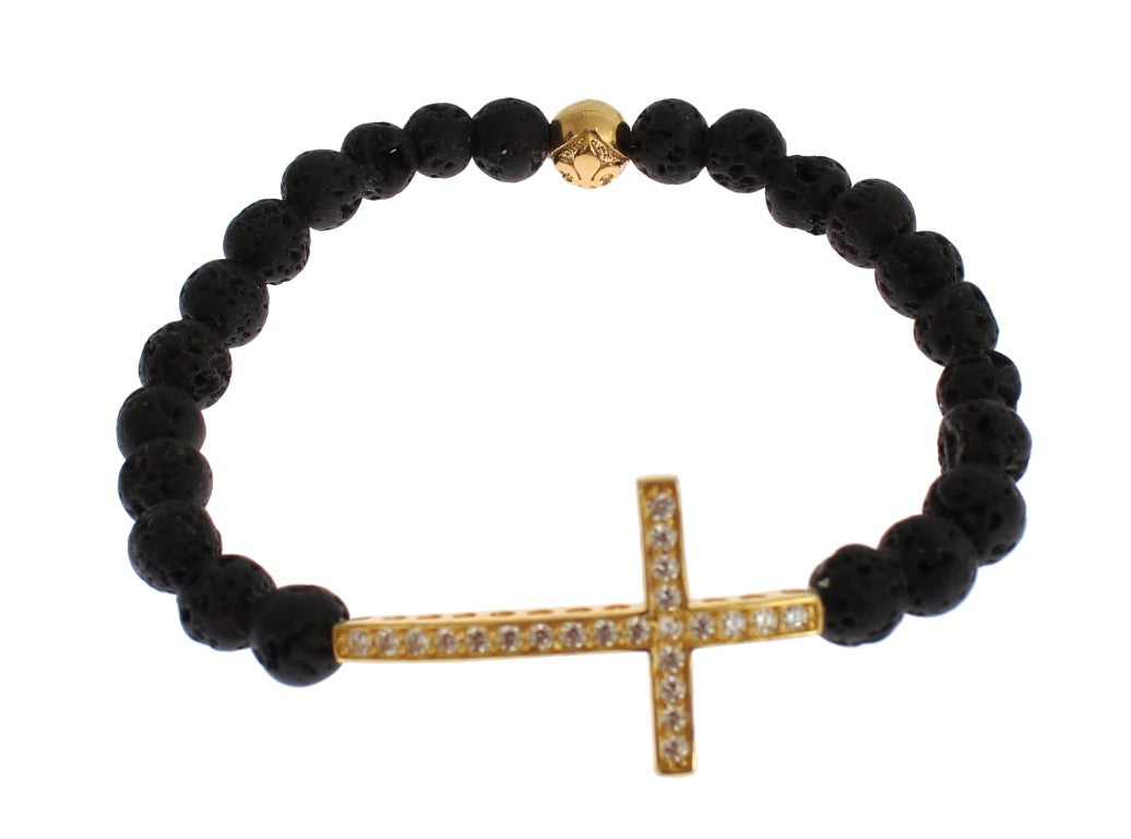 Nialaya Elegant Gold & Black Lava Stone Bracelet LUNESCAPE