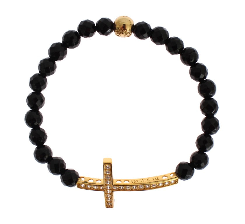 Nialaya Gold Plated Sterling Bracelet with CZ Diamond Cross LUNESCAPE