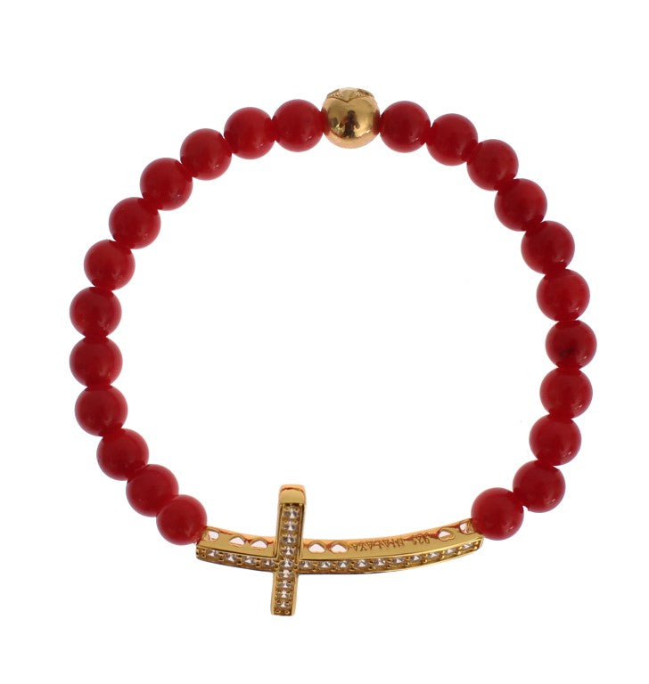 Nialaya Elegant Gold and Red Coral Beaded Bracelet LUNESCAPE