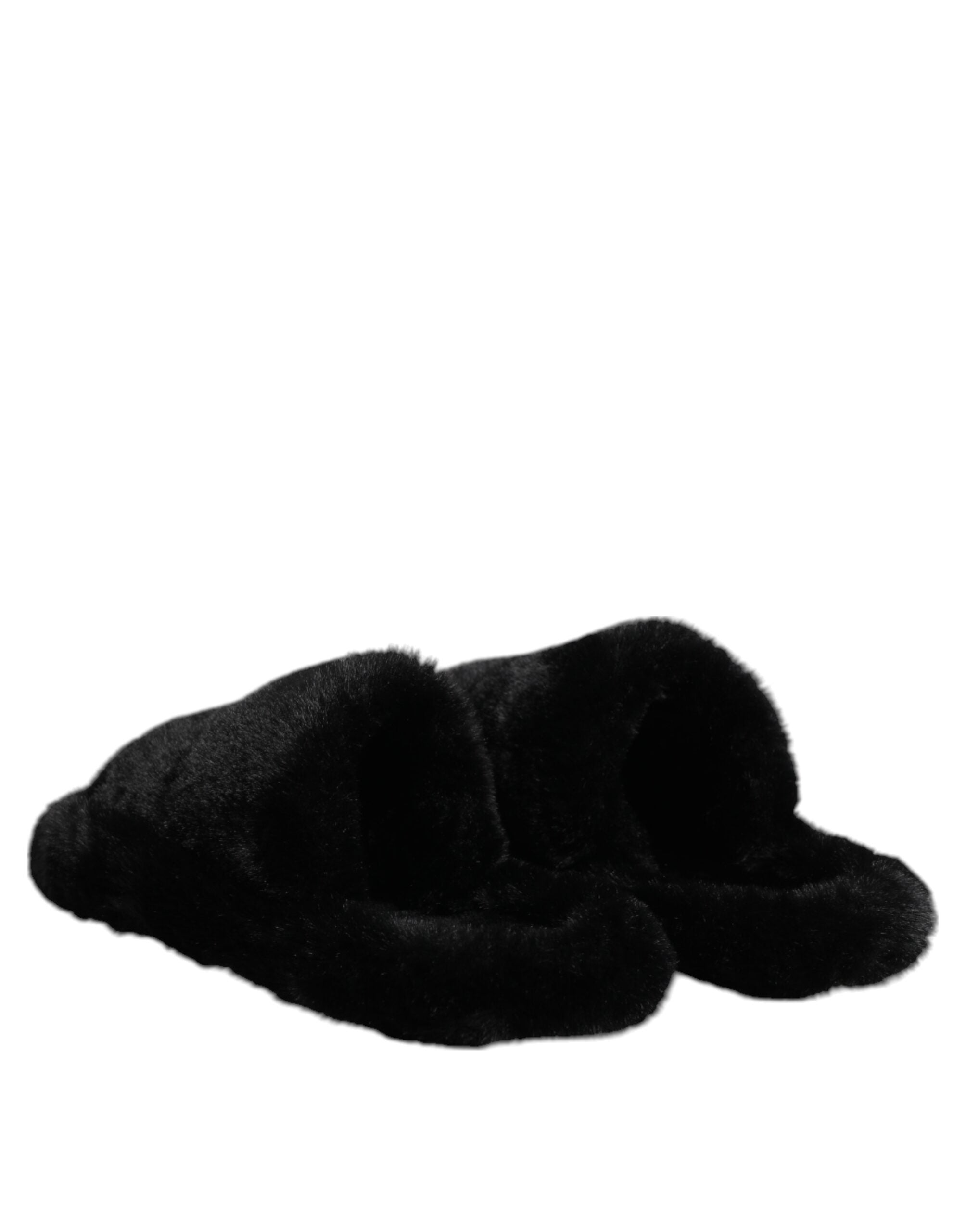 Dolce & Gabbana Black Polyester Velvet Slipper