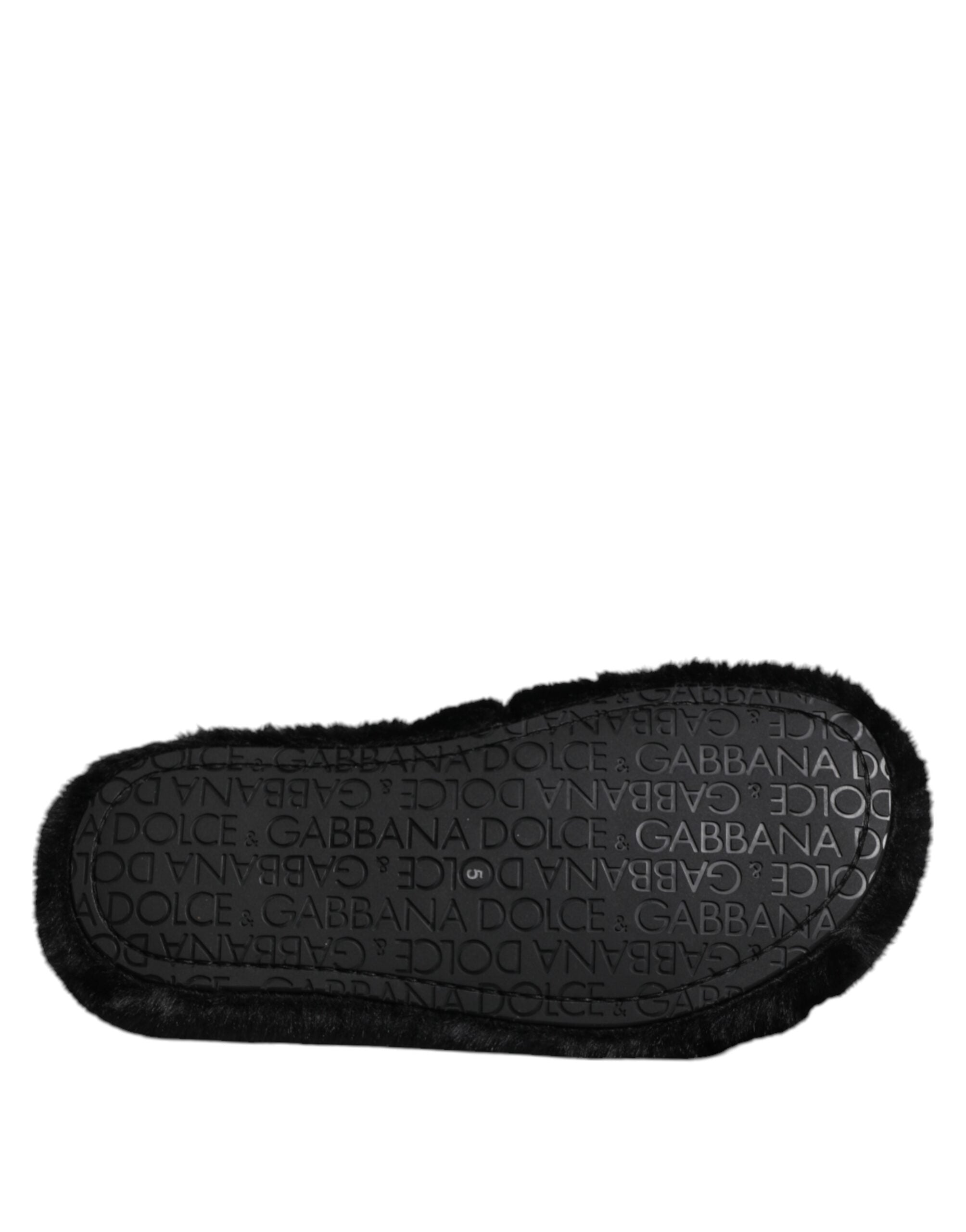 Dolce & Gabbana Black Polyester Velvet Slipper