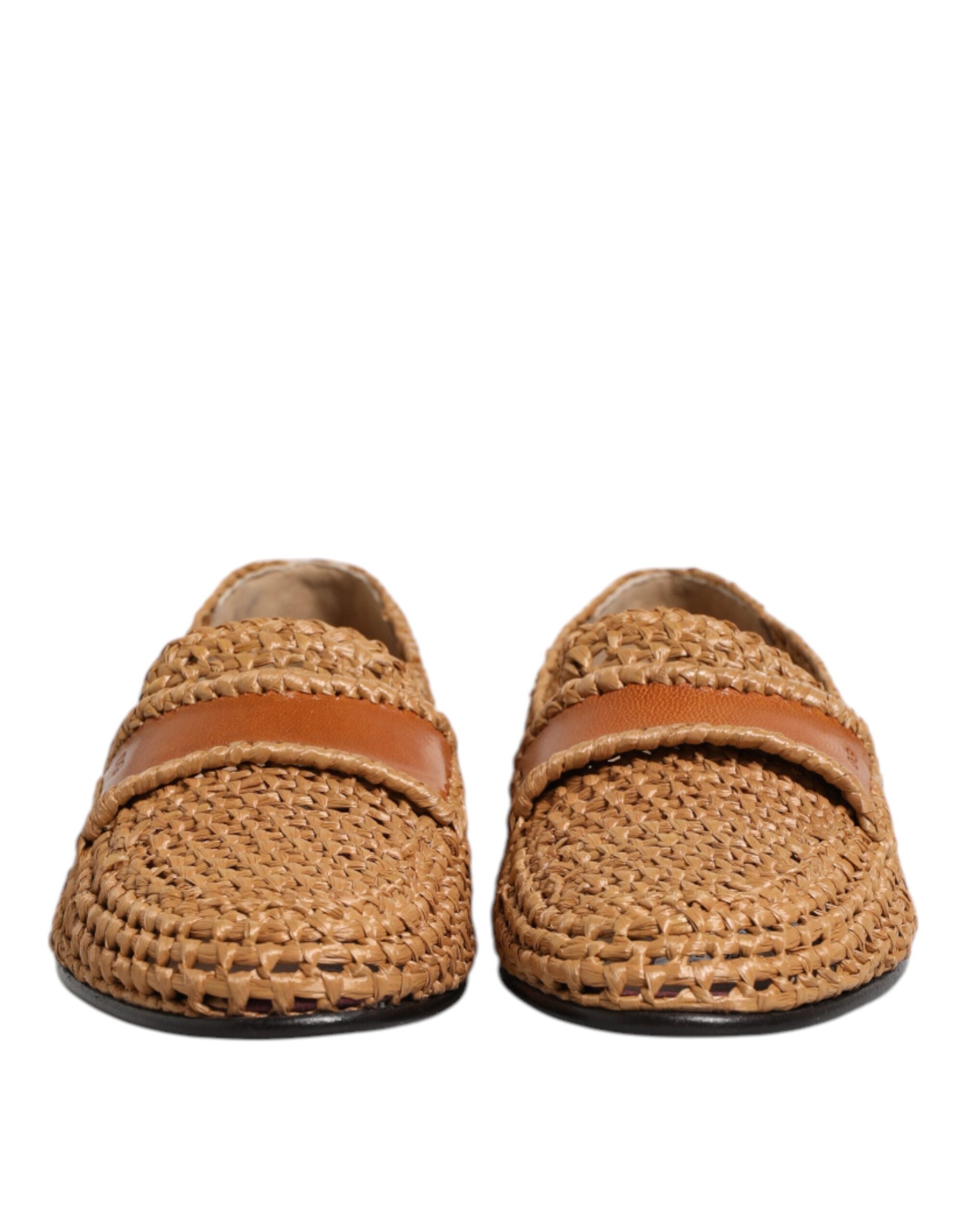 Dolce & Gabbana Brown Woven Raffia Slip On Loafers Shoes LUNESCAPE