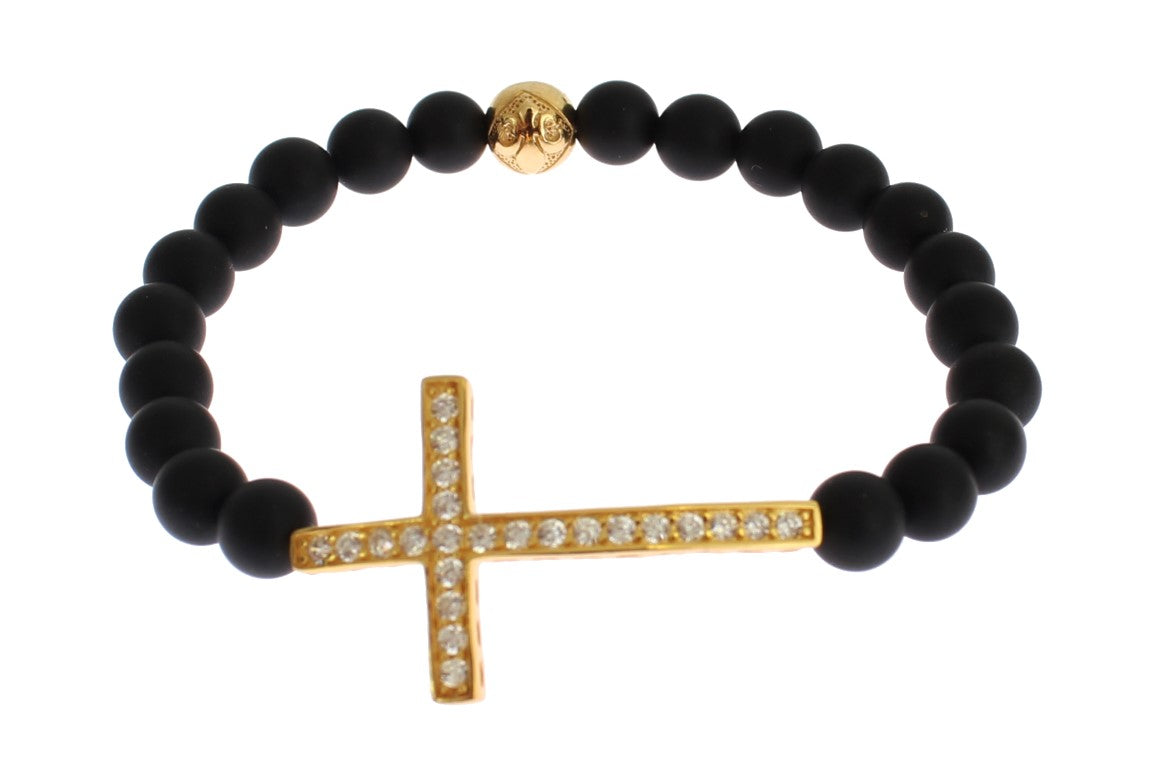 Nialaya Chic Matte Onyx Bead & CZ Diamond Cross Bracelet LUNESCAPE
