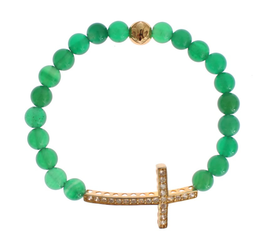 Nialaya Elegant Green Jade Bead & Gold Plated Bracelet LUNESCAPE