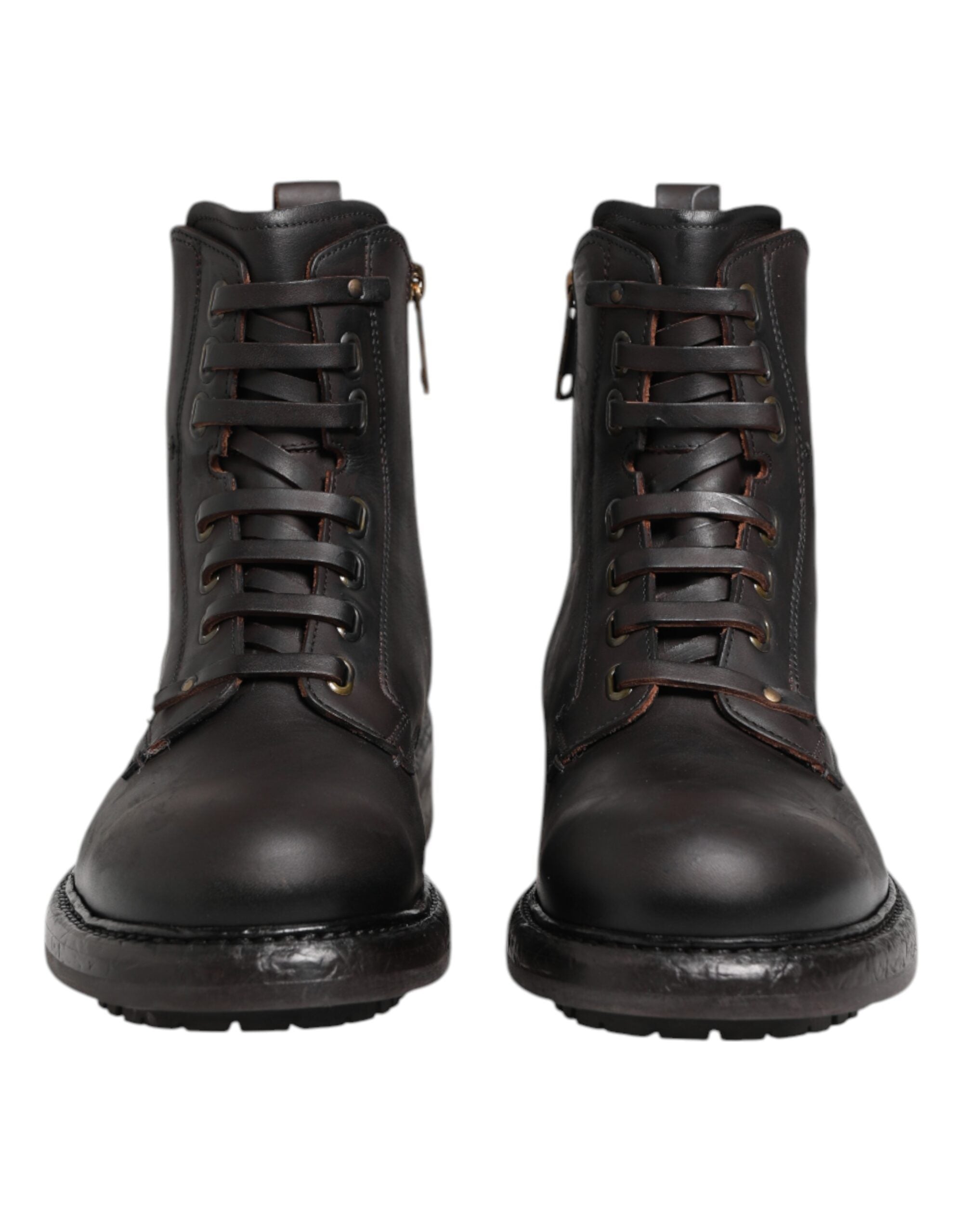 Dolce & Gabbana Dark Brown Leather Lace Up Mid Calf Boots Shoes LUNESCAPE