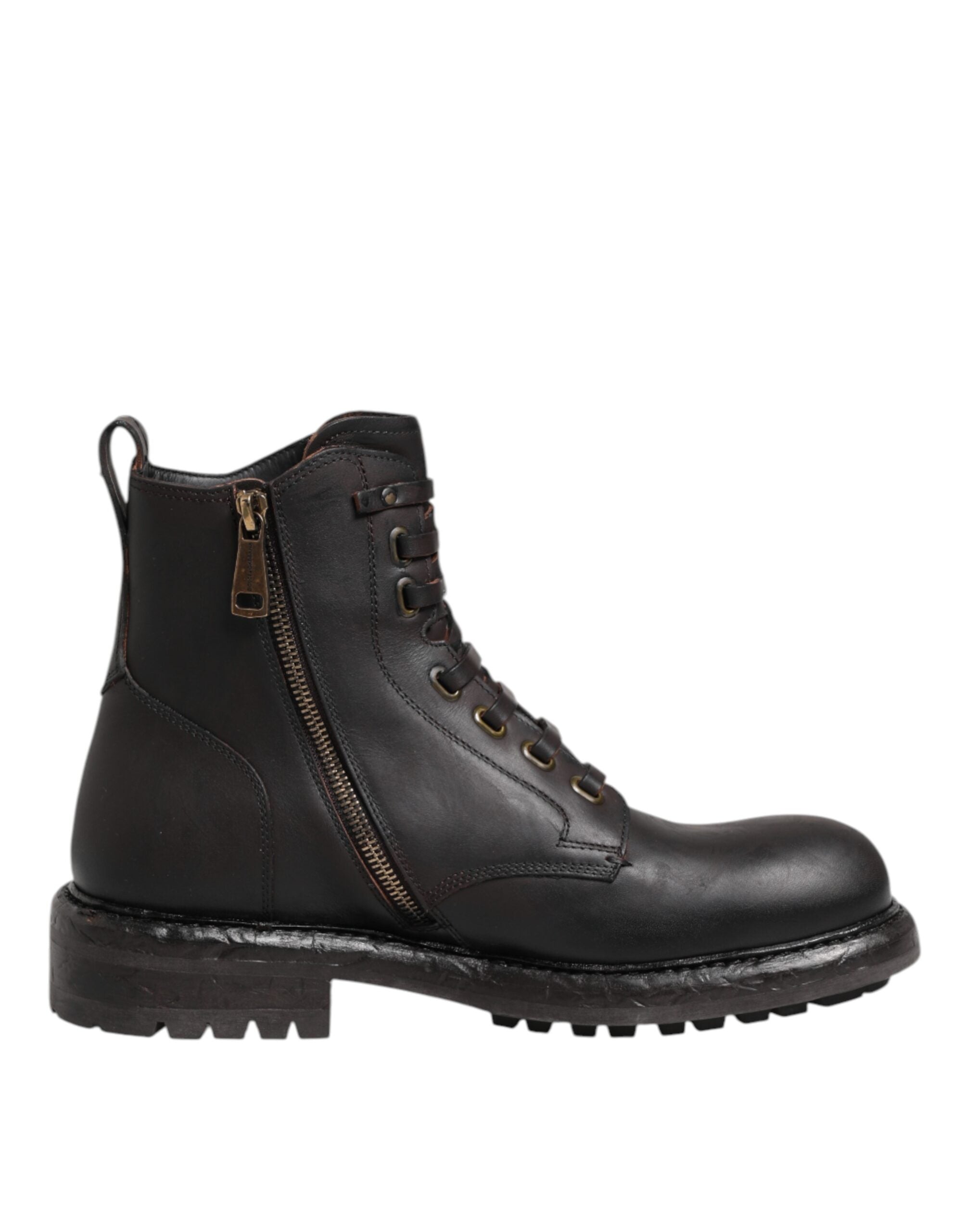 Dolce & Gabbana Dark Brown Leather Lace Up Mid Calf Boots Shoes LUNESCAPE