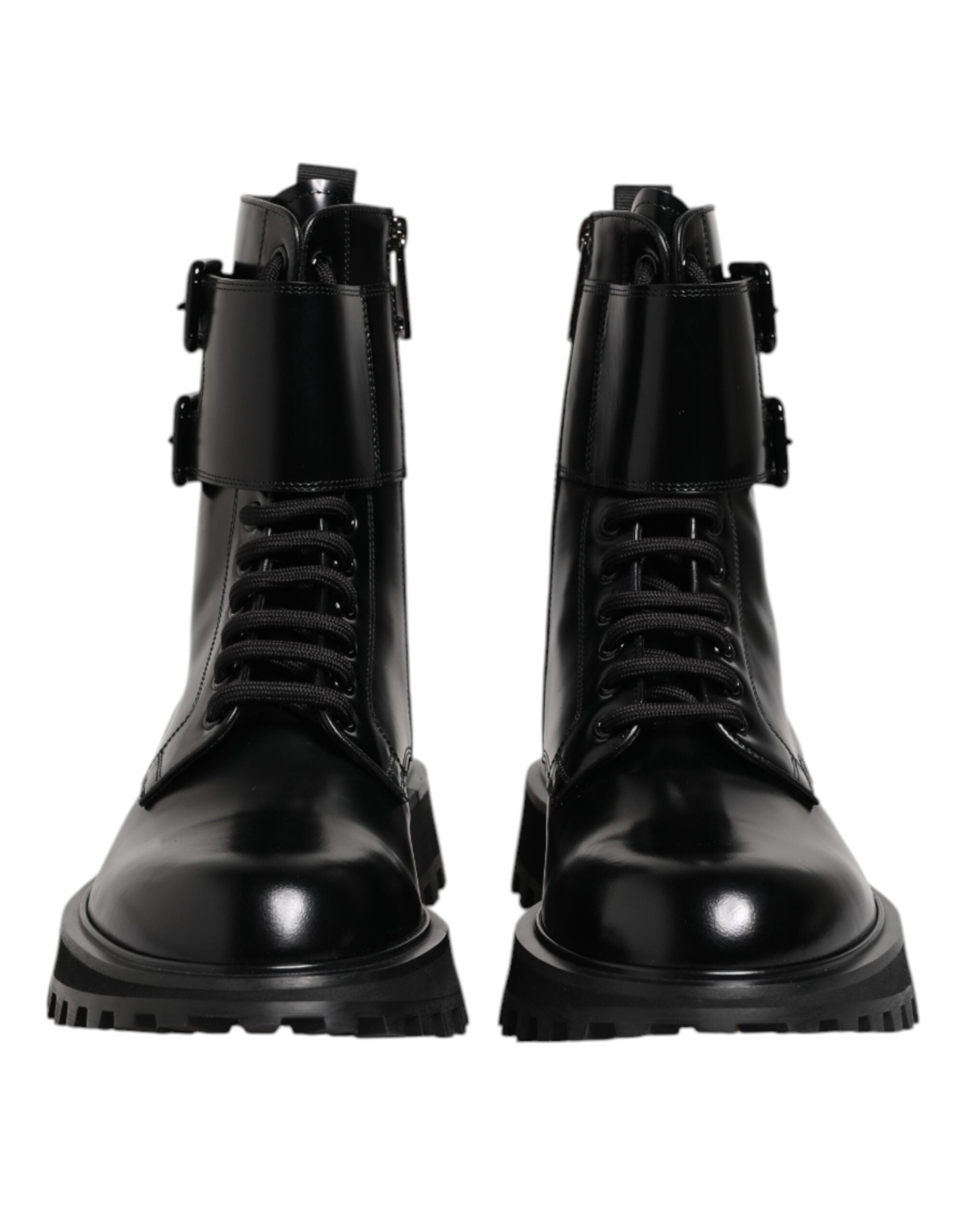 Dolce & Gabbana Black Leather Lace Up Mid Calf Boots Shoes LUNESCAPE