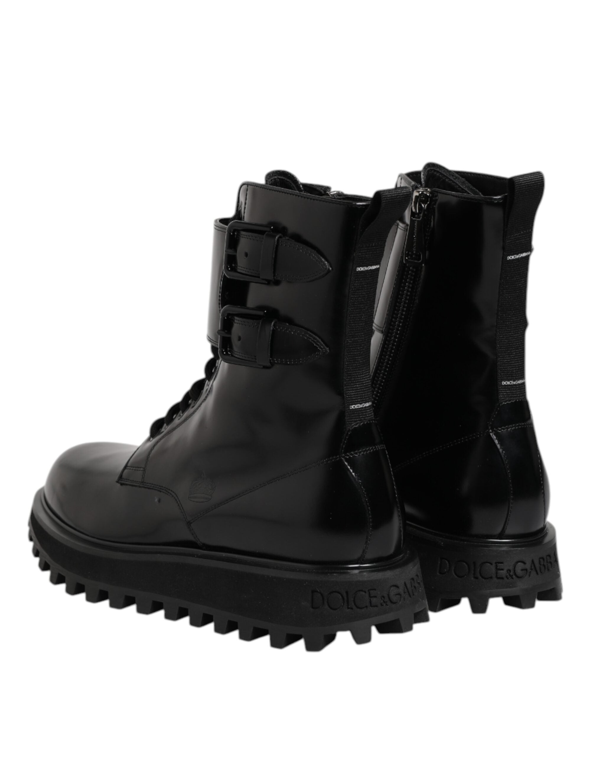 Dolce & Gabbana Black Leather Lace Up Mid Calf Boots Shoes LUNESCAPE