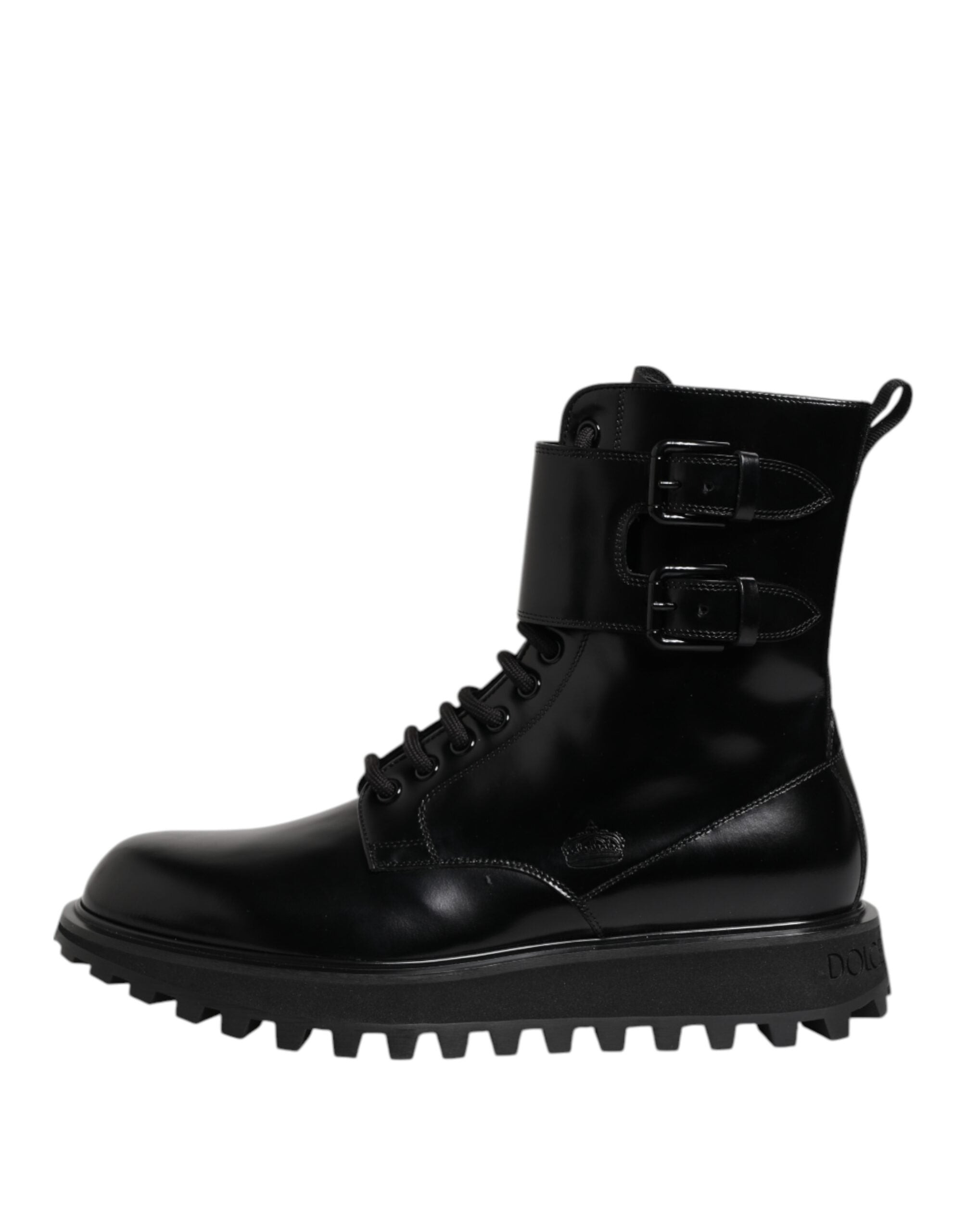 Dolce & Gabbana Black Leather Lace Up Mid Calf Boots Shoes LUNESCAPE