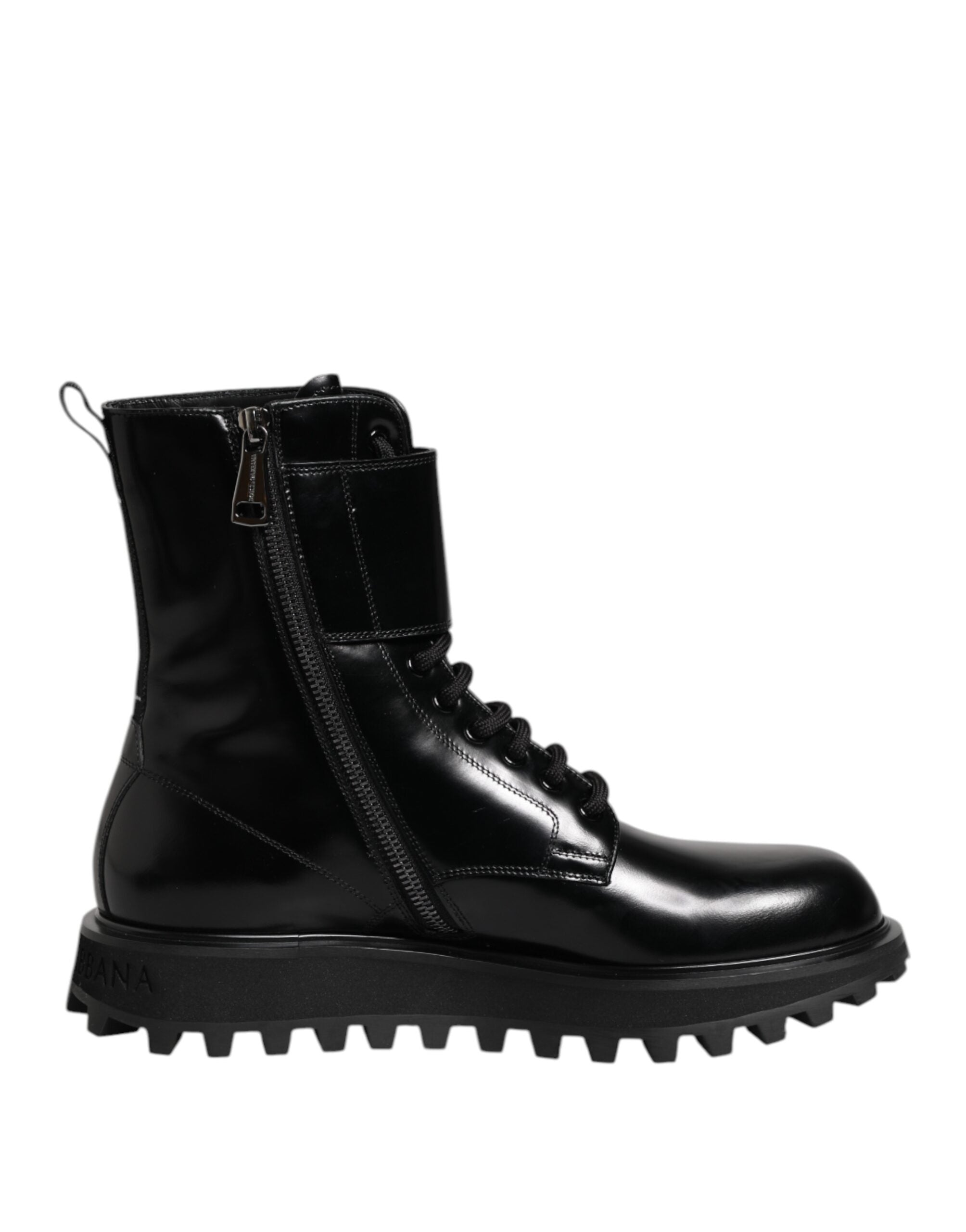 Dolce & Gabbana Black Leather Lace Up Mid Calf Boots Shoes LUNESCAPE