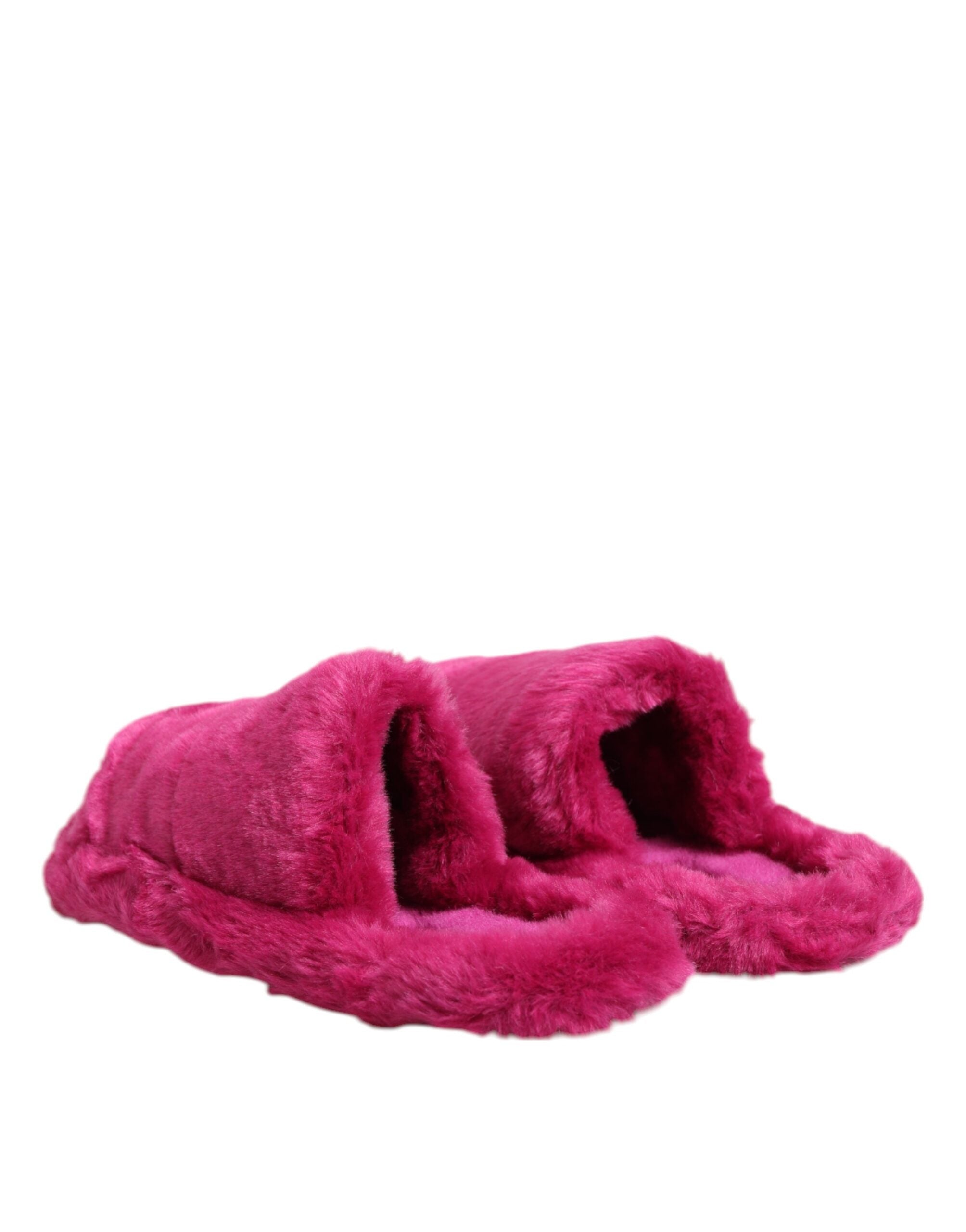 Dolce & Gabbana Pink Acrylic Faux Fur Mens Flats Sandals Shoes