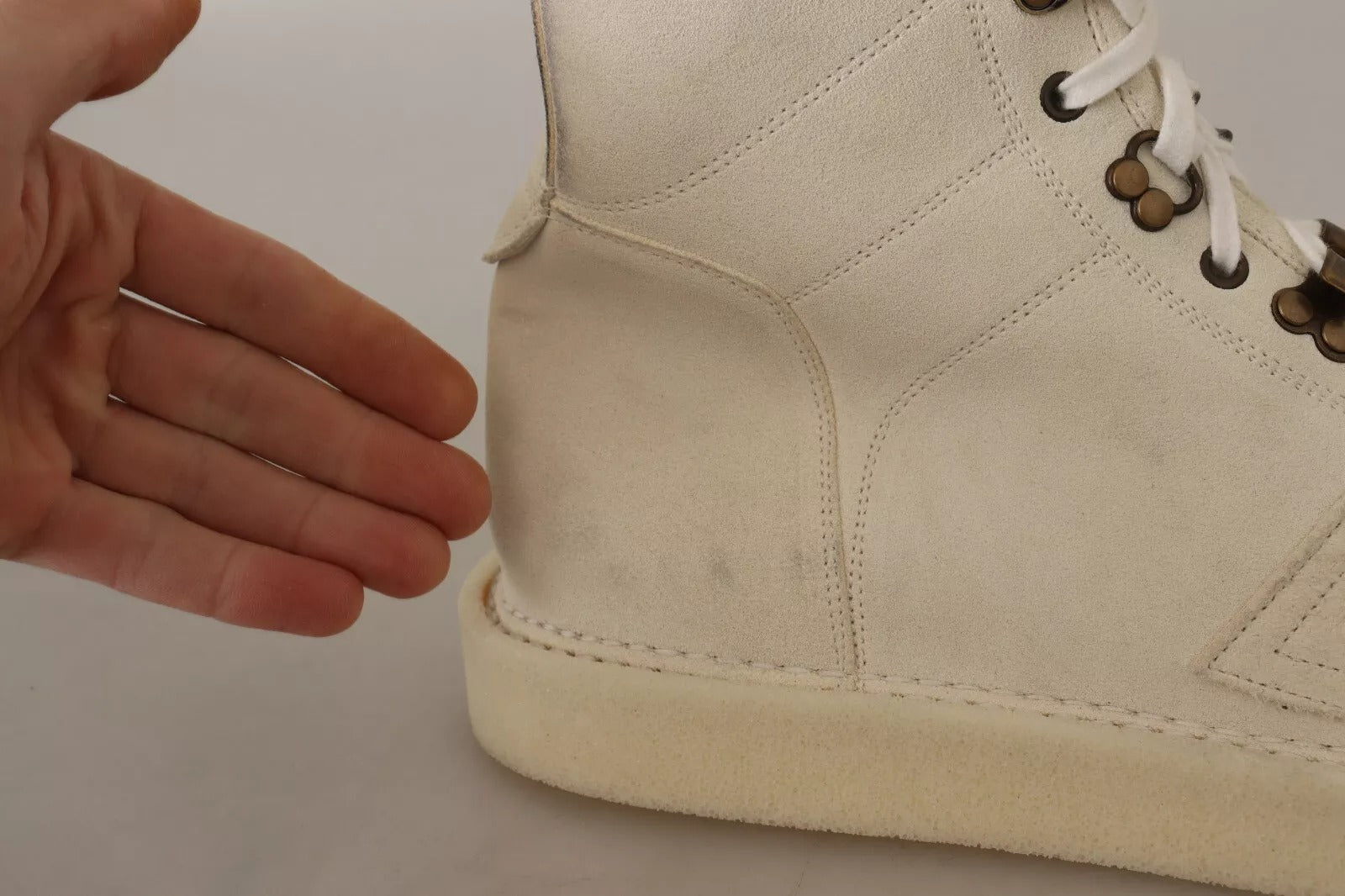 Dolce & Gabbana White Leather Lace Up Mens Boots