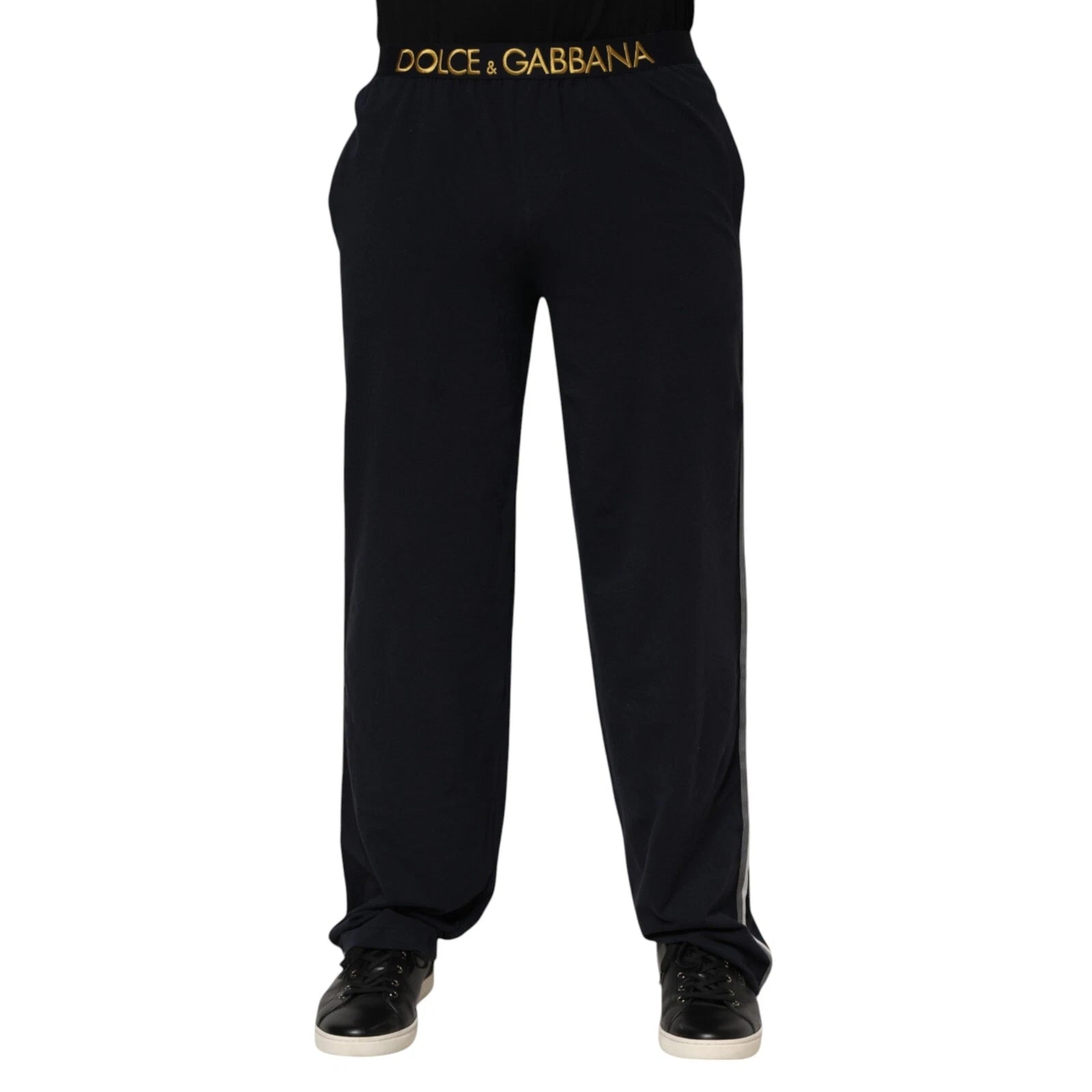 Dolce & Gabbana Black Modal Spandex Straight Logo Trouser Pants LUNESCAPE