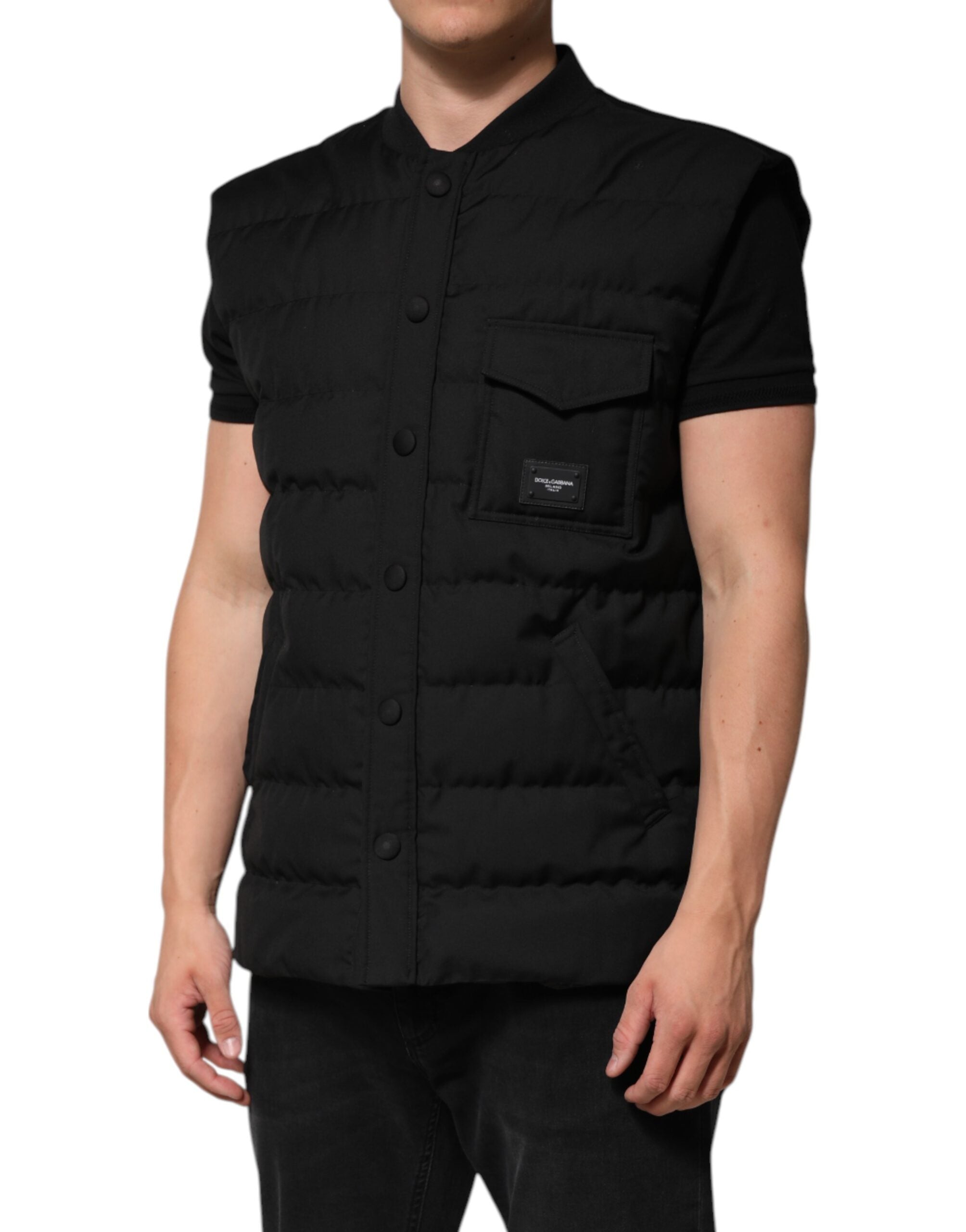 Dolce & Gabbana Black Sleeveless Parka Logo Plaque Jacket LUNESCAPE