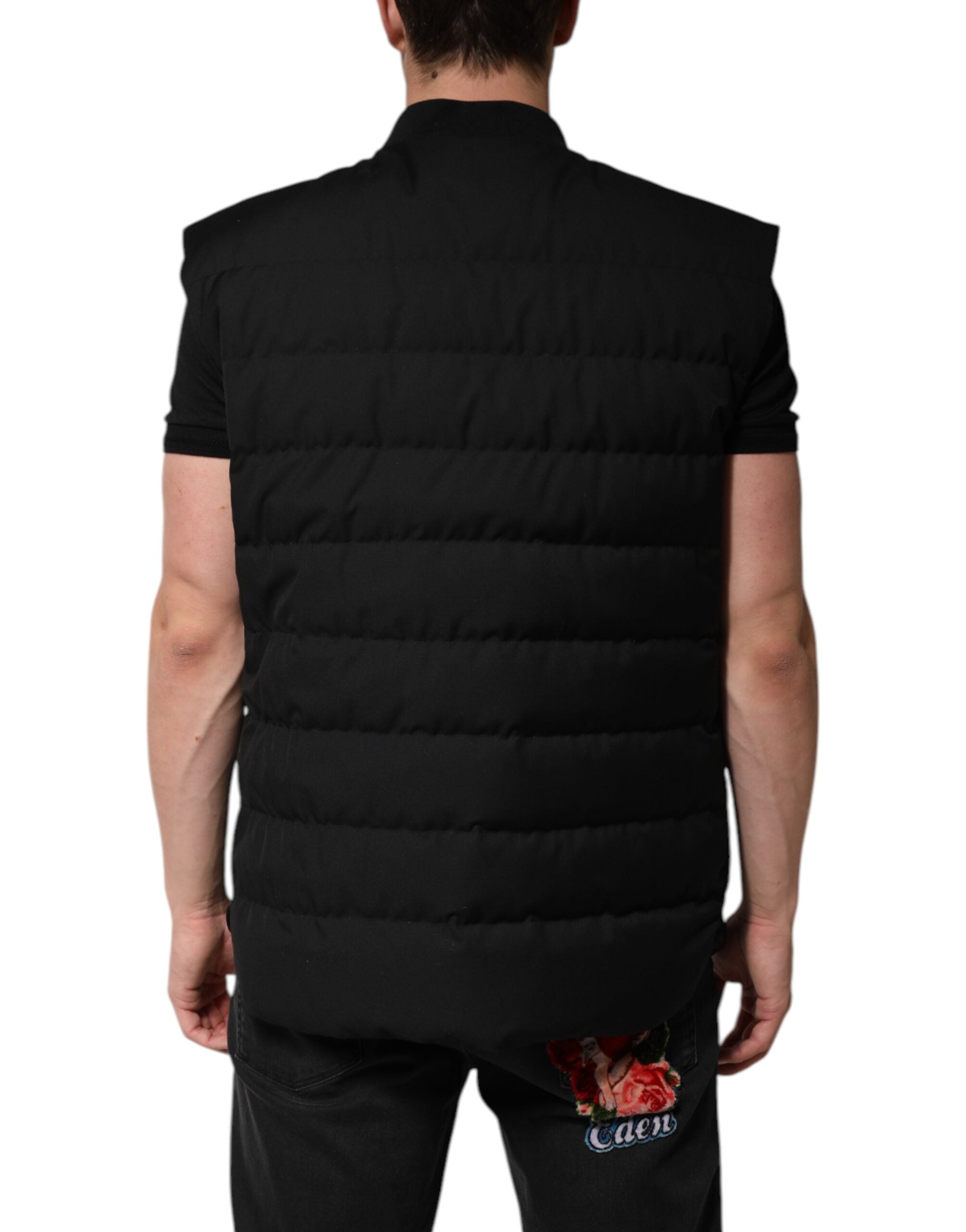 Dolce & Gabbana Black Sleeveless Parka Logo Plaque Jacket LUNESCAPE