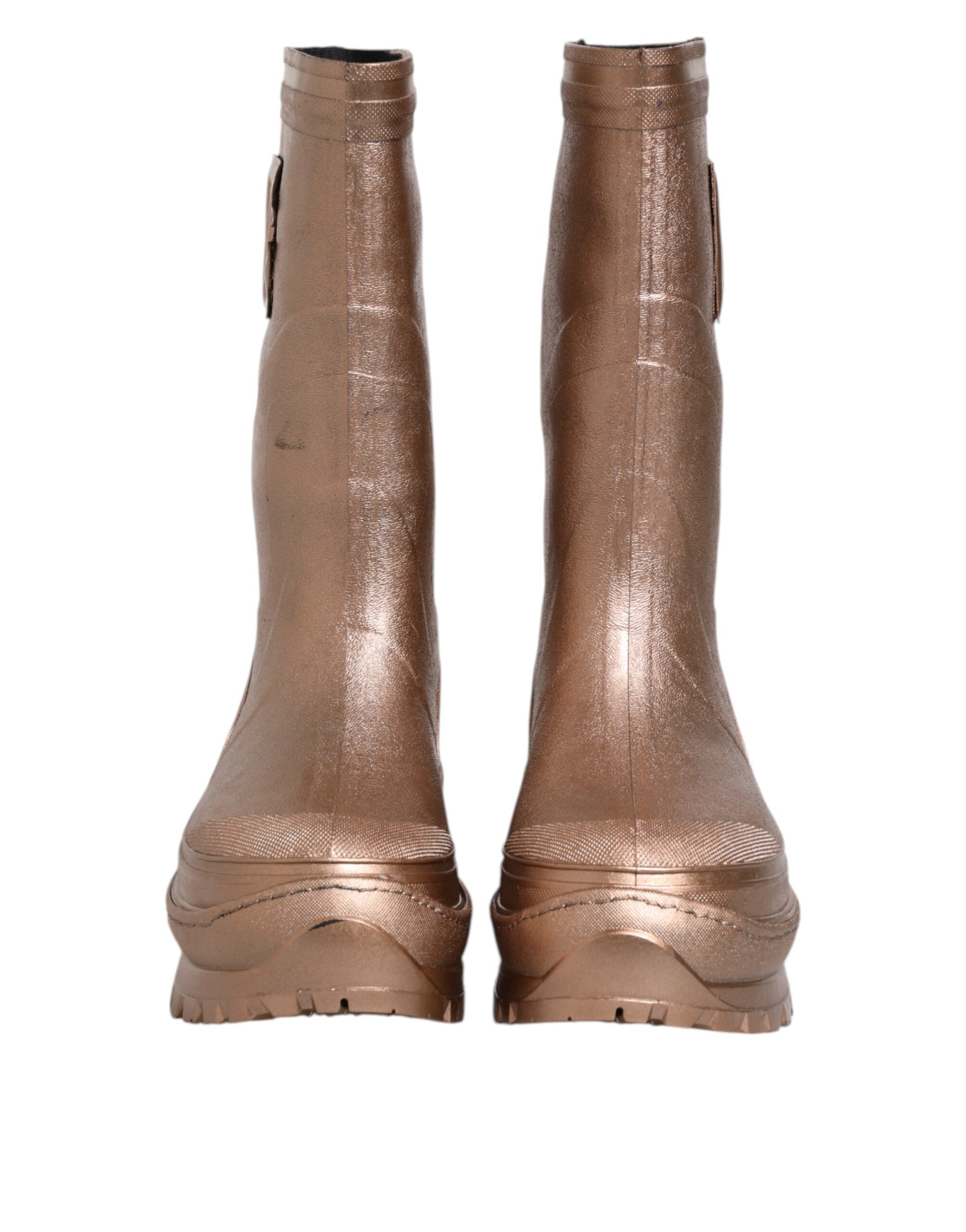 Dolce & Gabbana Metallic Gold Pull On Rain Boots